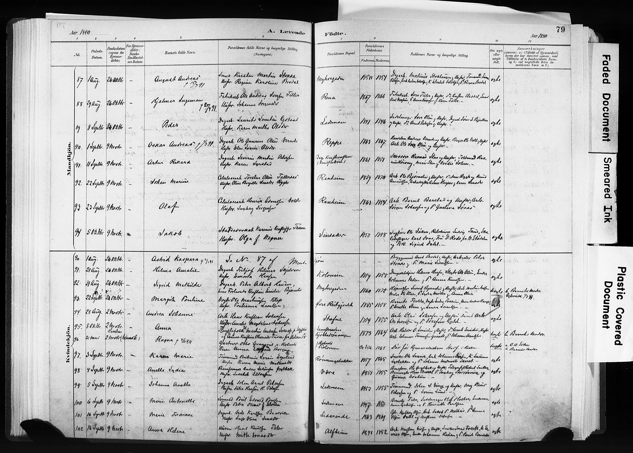 Ministerialprotokoller, klokkerbøker og fødselsregistre - Sør-Trøndelag, SAT/A-1456/606/L0300: Ministerialbok nr. 606A15, 1886-1893, s. 79