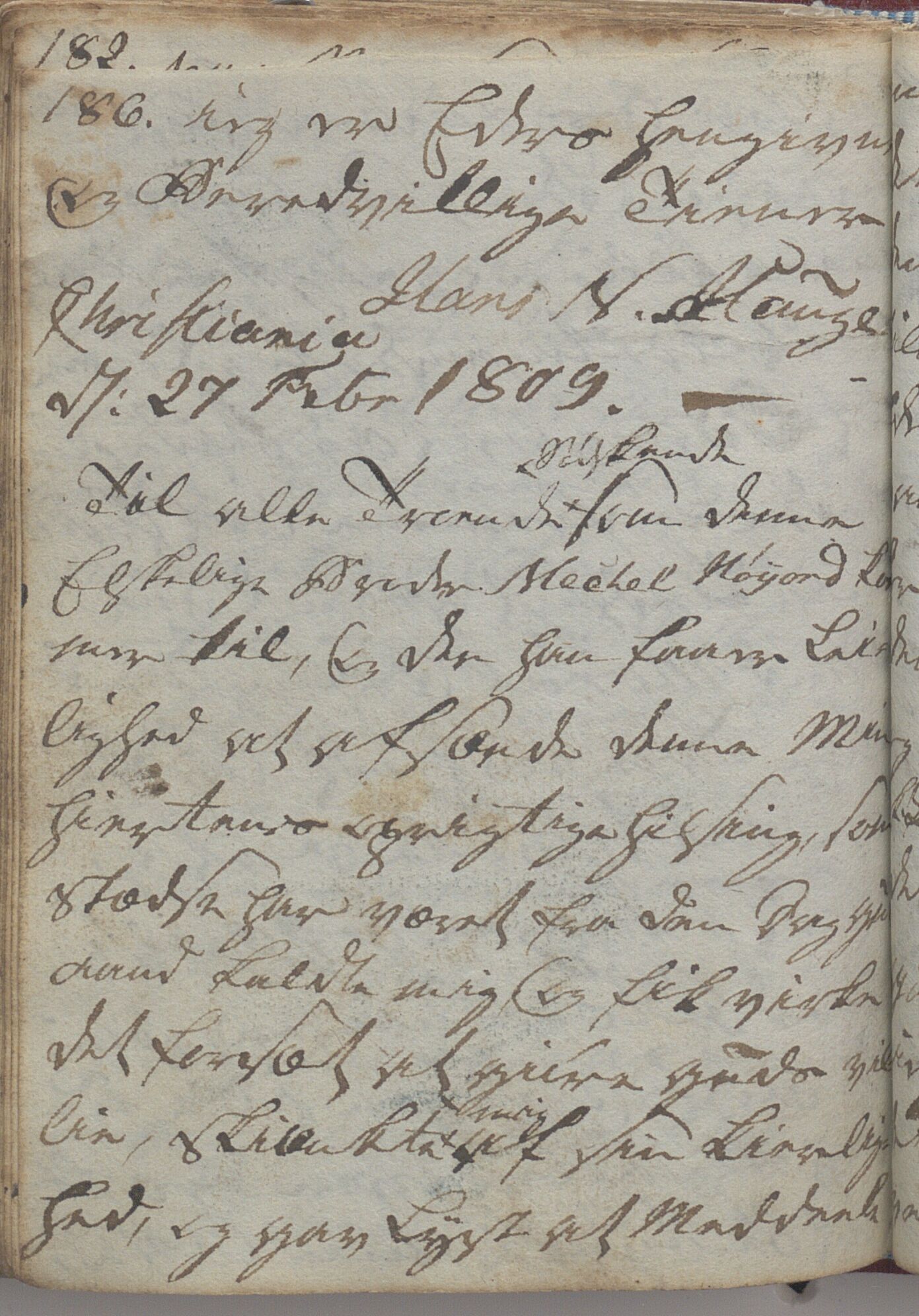 Heggtveitsamlingen, TMF/A-1007/H/L0047/0005: Kopibøker, brev etc.  / "MF I"(Kopibok frå Heggtveits samling), 1800-1823, s. 186