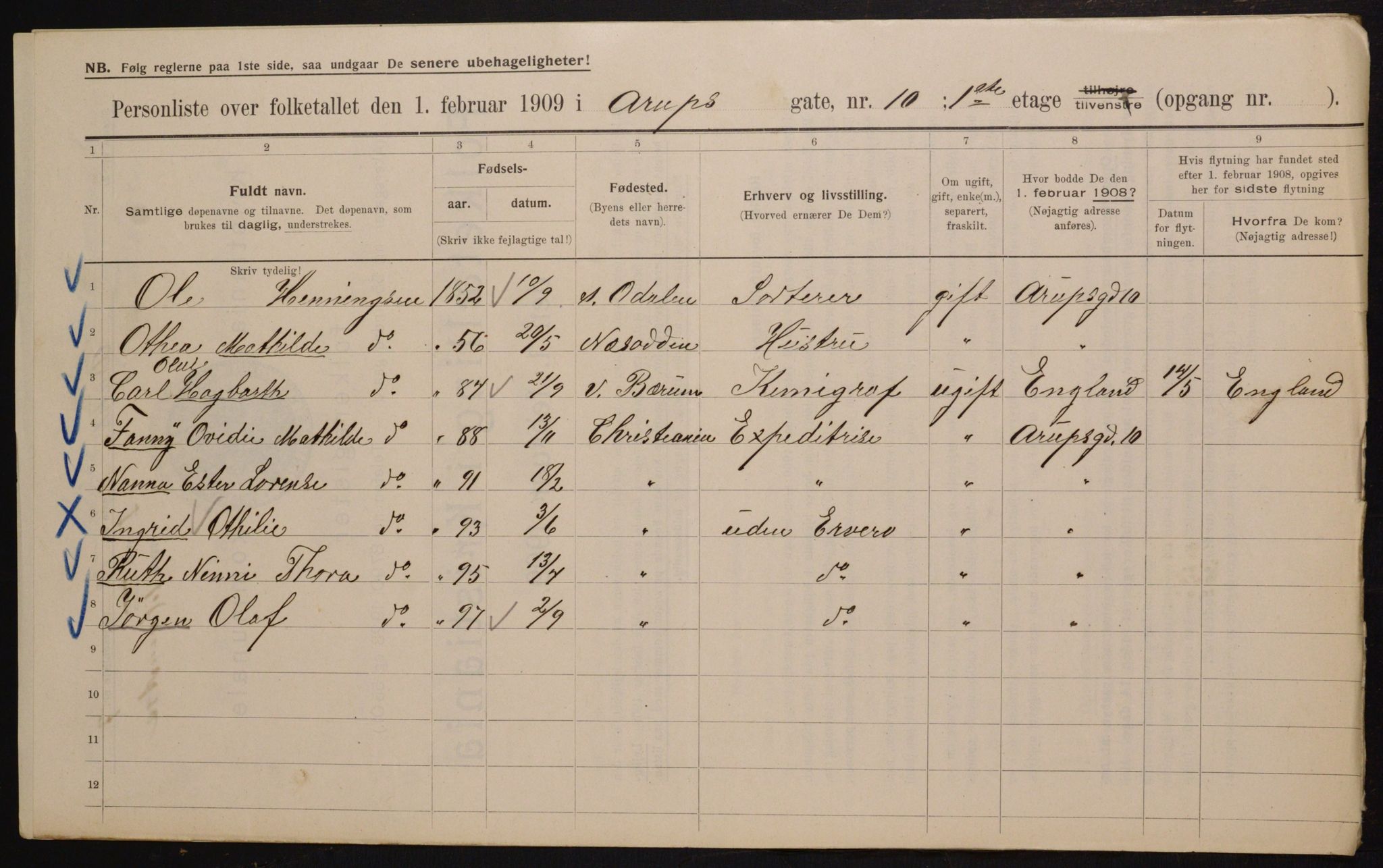 OBA, Kommunal folketelling 1.2.1909 for Kristiania kjøpstad, 1909, s. 2105