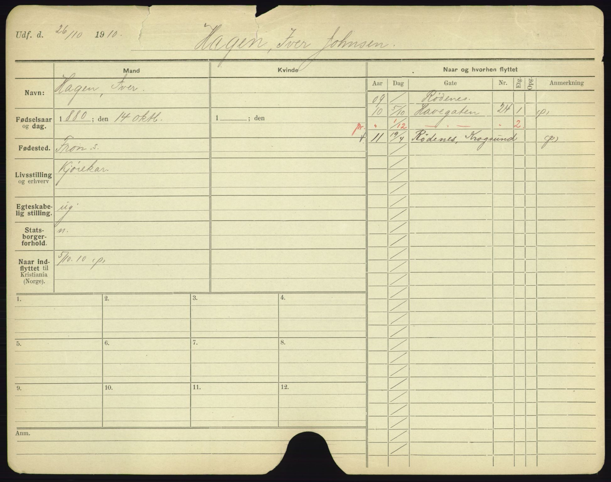 Oslo folkeregister, Registerkort, AV/SAO-A-11715/F/Fa/Fac/L0003: Menn, 1906-1914, s. 1026a