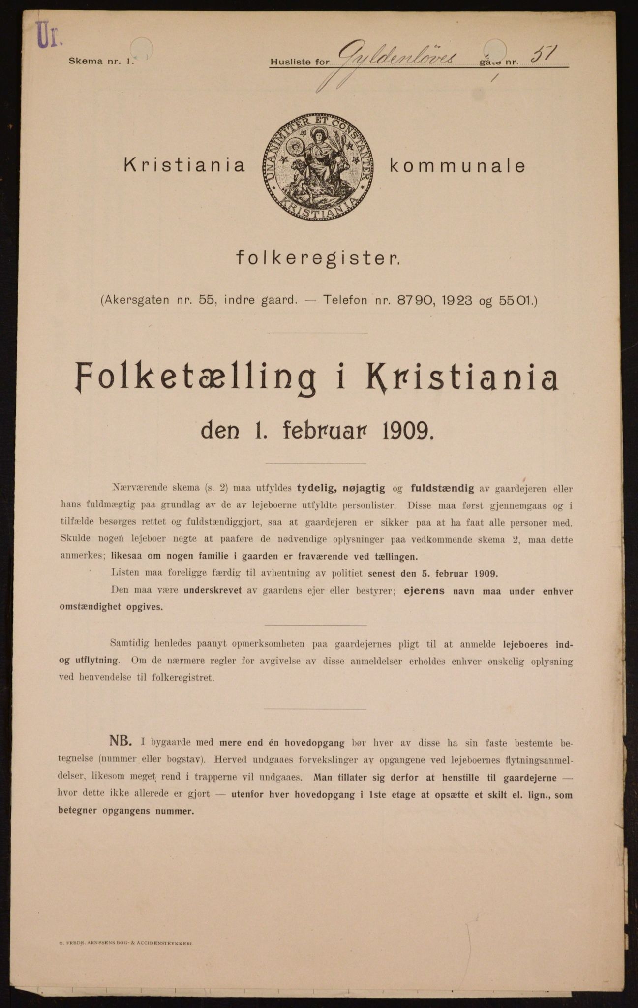 OBA, Kommunal folketelling 1.2.1909 for Kristiania kjøpstad, 1909, s. 29755