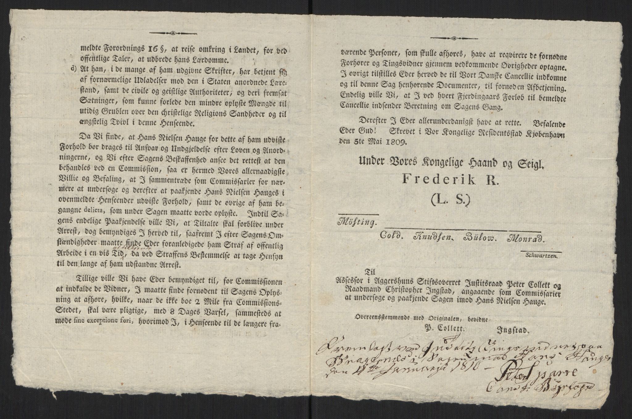 Justisdepartementet, Kommisjon i saken mot Hans Nielsen Hauge 1804, AV/RA-S-1151/D/L0004: Hans Nielsen Hauges sak, 1813, s. 491