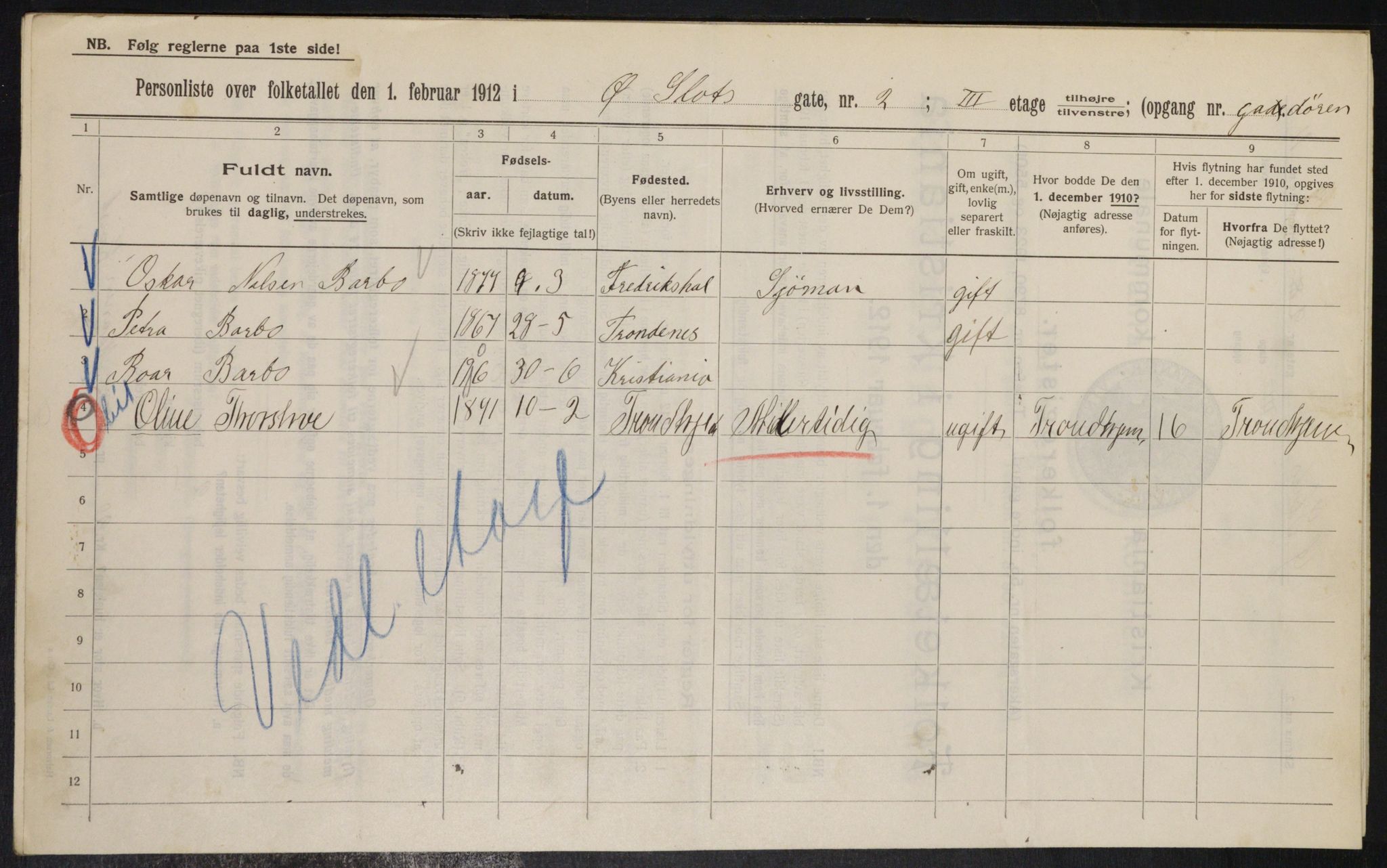 OBA, Kommunal folketelling 1.2.1912 for Kristiania, 1912, s. 129891