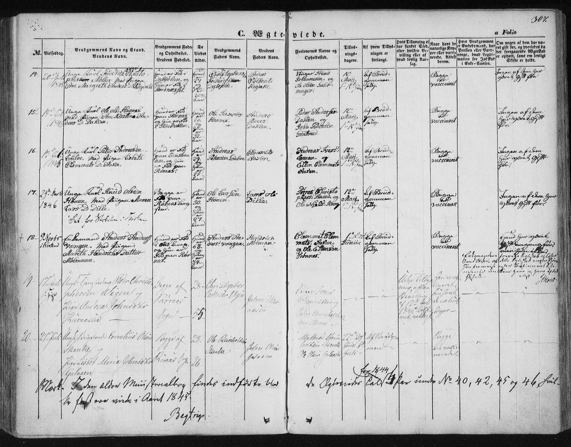 Ministerialprotokoller, klokkerbøker og fødselsregistre - Sør-Trøndelag, SAT/A-1456/681/L0931: Ministerialbok nr. 681A09, 1845-1859, s. 307