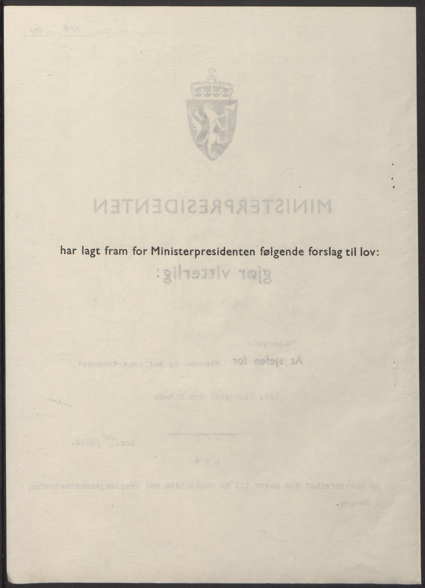 NS-administrasjonen 1940-1945 (Statsrådsekretariatet, de kommisariske statsråder mm), RA/S-4279/D/Db/L0100: Lover, 1944, s. 194