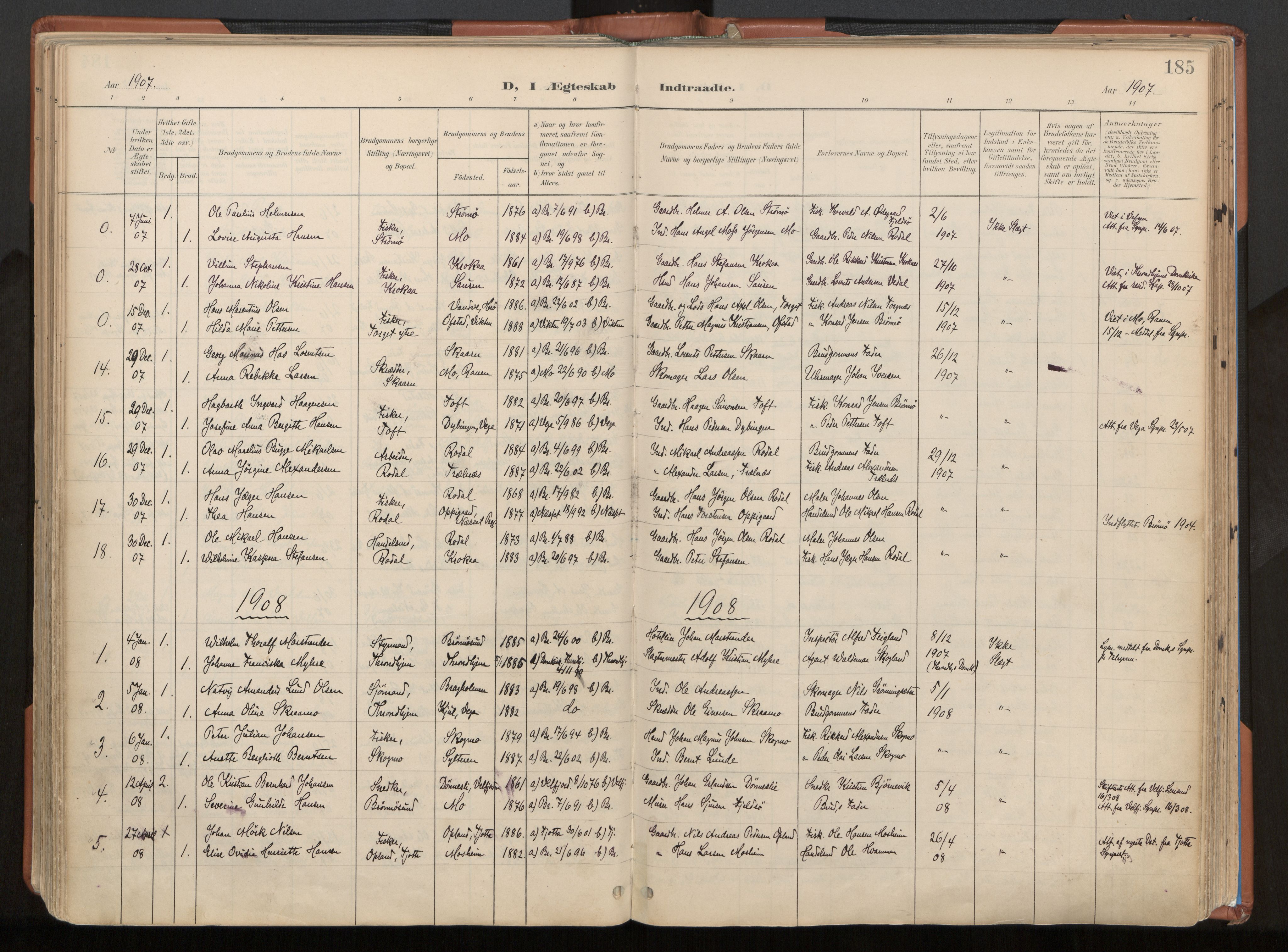 Ministerialprotokoller, klokkerbøker og fødselsregistre - Nordland, SAT/A-1459/813/L0201: Ministerialbok nr. 813A11, 1901-1918, s. 185