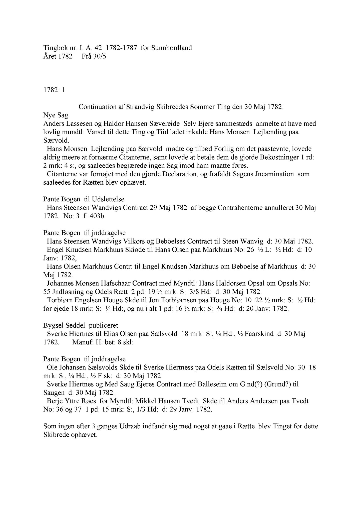 Samling av fulltekstavskrifter, SAB/FULLTEKST/A/12/0042: Sunnhordland sorenskriveri, tingbok nr. A 42, 1782-1787