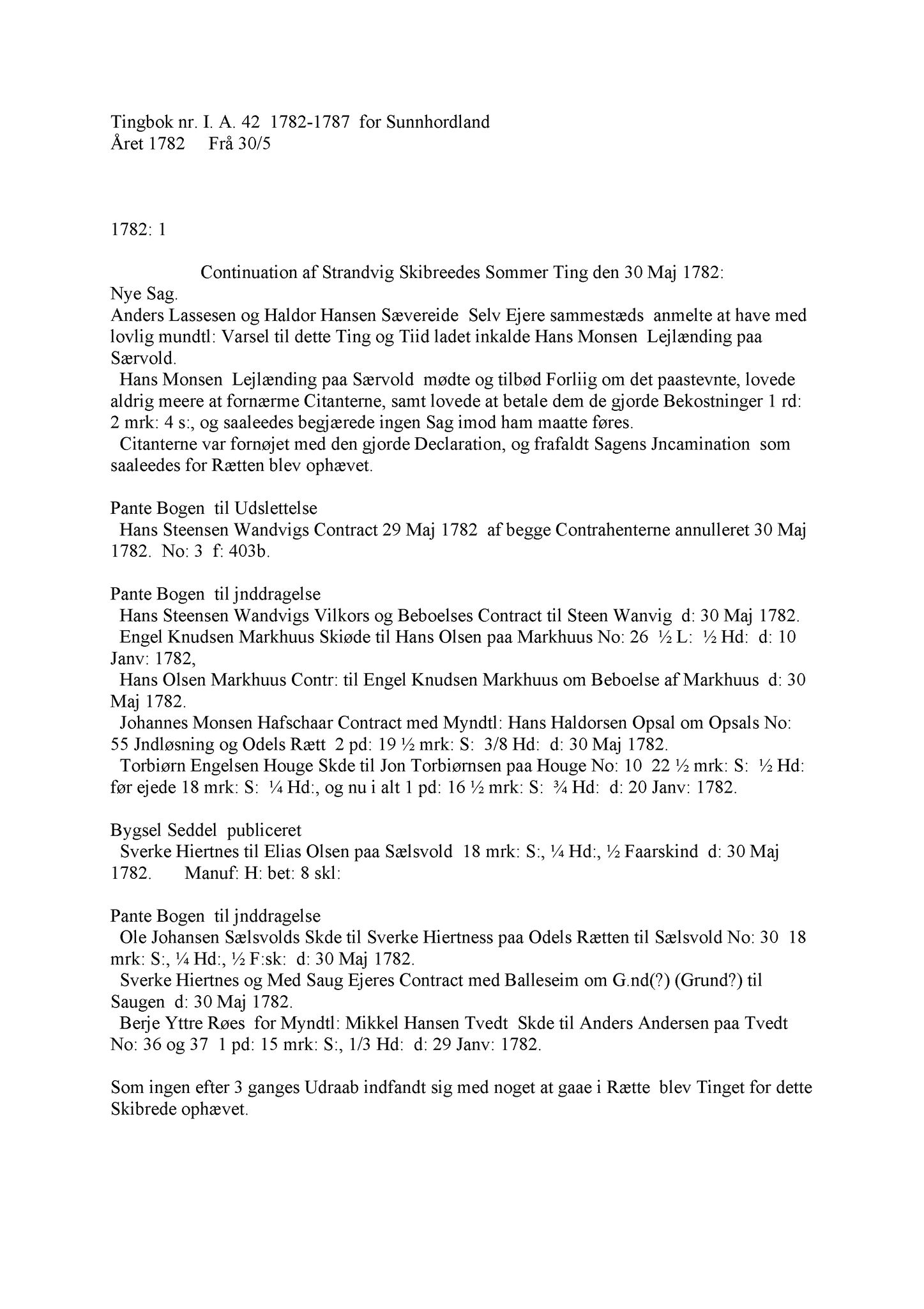 Samling av fulltekstavskrifter, SAB/FULLTEKST/A/12/0042: Sunnhordland sorenskriveri, tingbok nr. A 42, 1782-1787