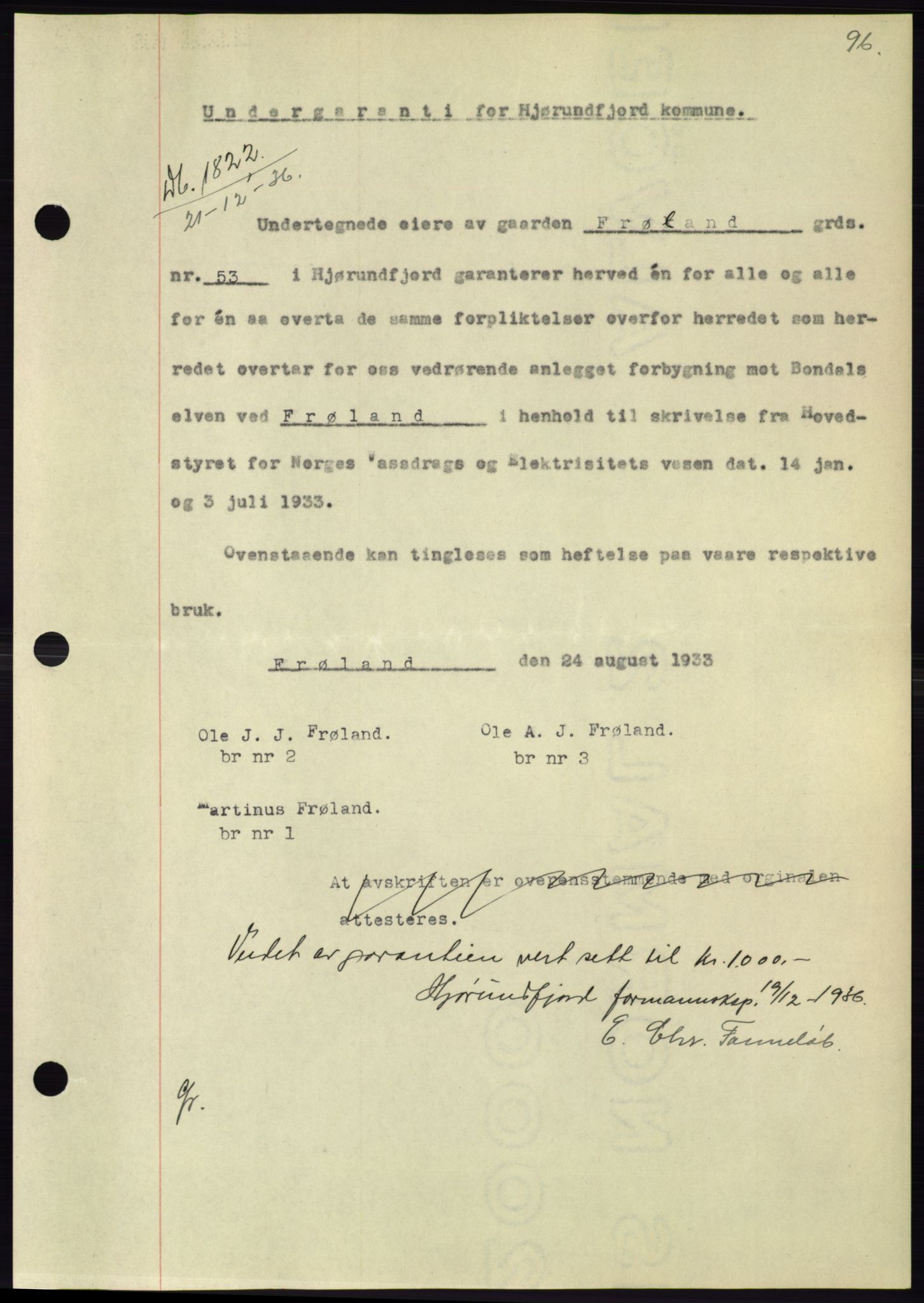 Søre Sunnmøre sorenskriveri, AV/SAT-A-4122/1/2/2C/L0062: Pantebok nr. 56, 1936-1937, Dagboknr: 1822/1936