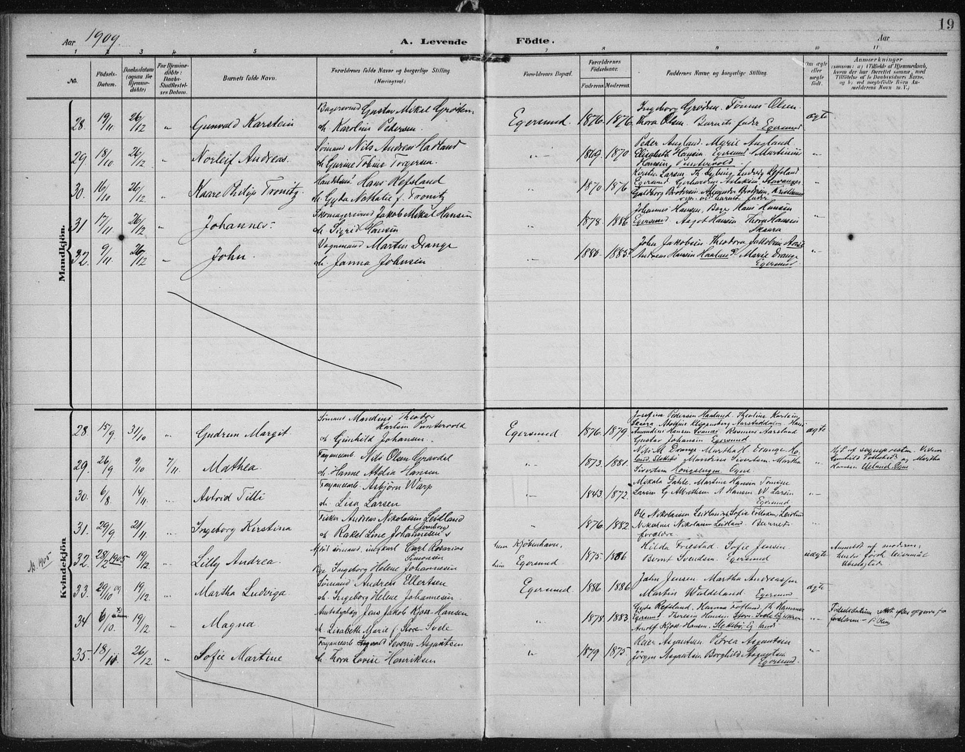 Eigersund sokneprestkontor, AV/SAST-A-101807/S08/L0022: Ministerialbok nr. A 21, 1905-1928, s. 19