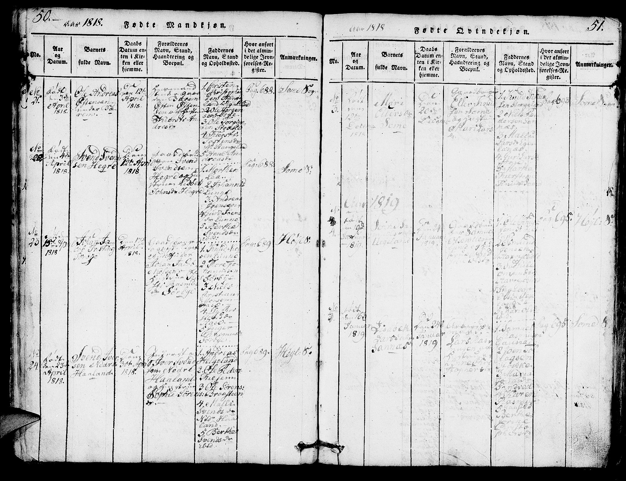 Høyland sokneprestkontor, AV/SAST-A-101799/001/30BA/L0006: Ministerialbok nr. A 6, 1815-1825, s. 50-51