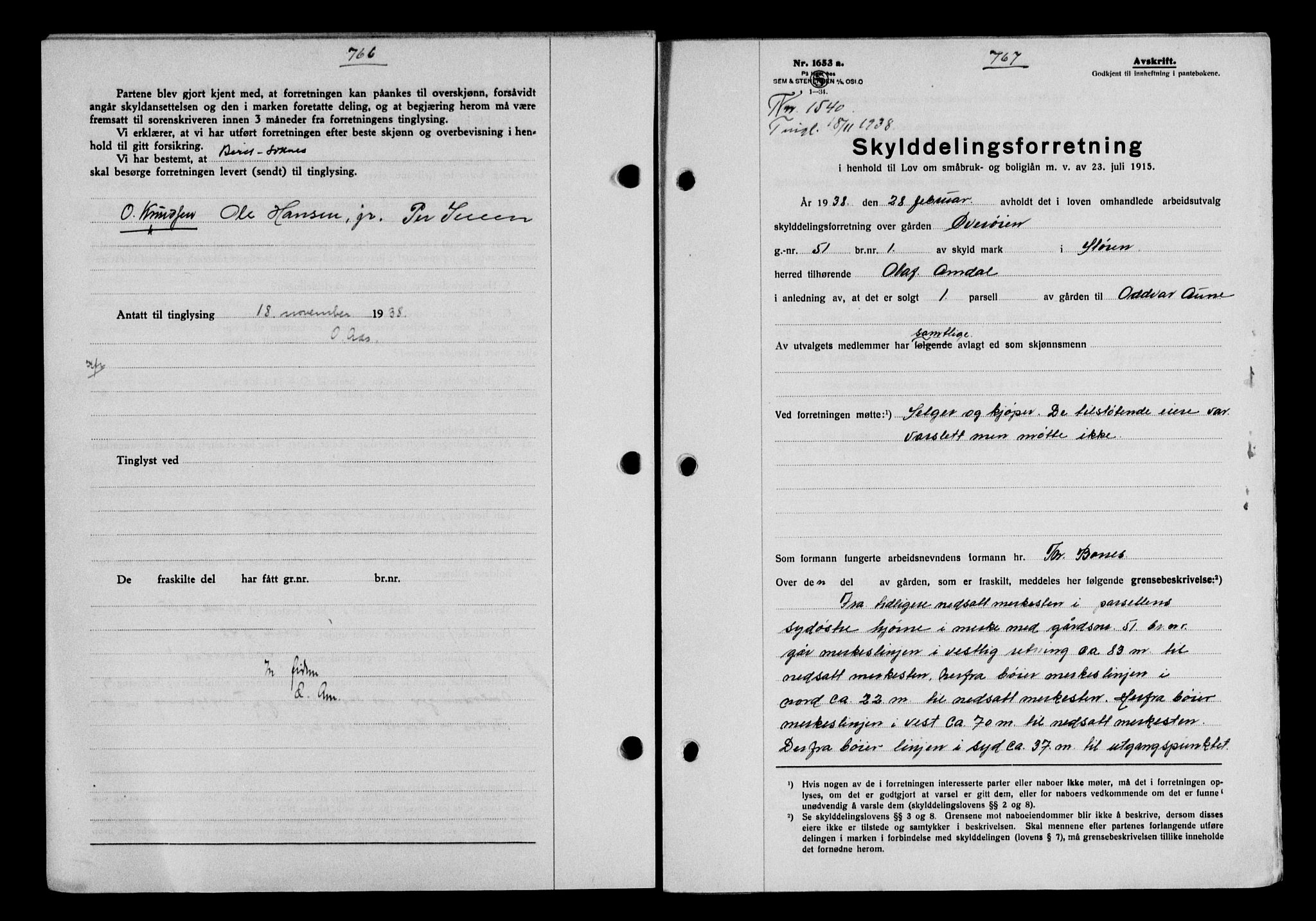 Gauldal sorenskriveri, SAT/A-0014/1/2/2C/L0049: Pantebok nr. 53, 1938-1938, Dagboknr: 1540/1938