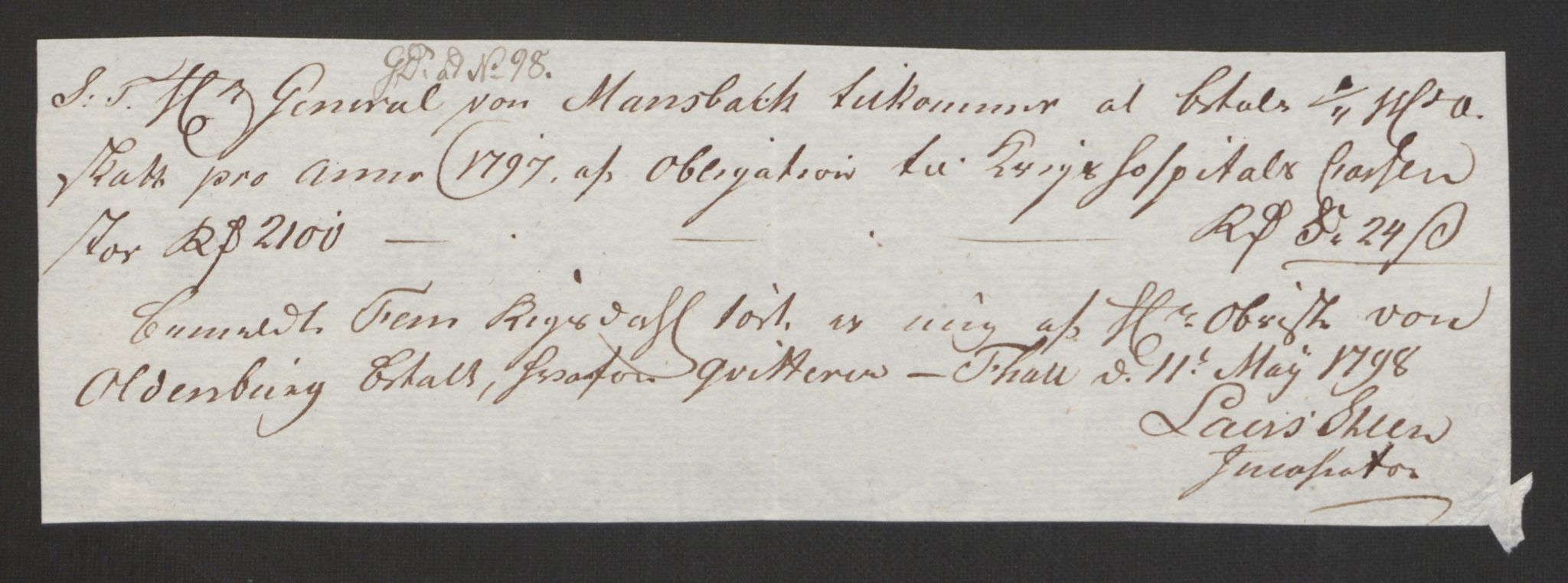 Forsvaret, Den norske kvesthuskasse/krigshospitalkasse, AV/RA-RAFA-1887/F/Fa/L0017: Innkomne brev:, 1782-1807, s. 257