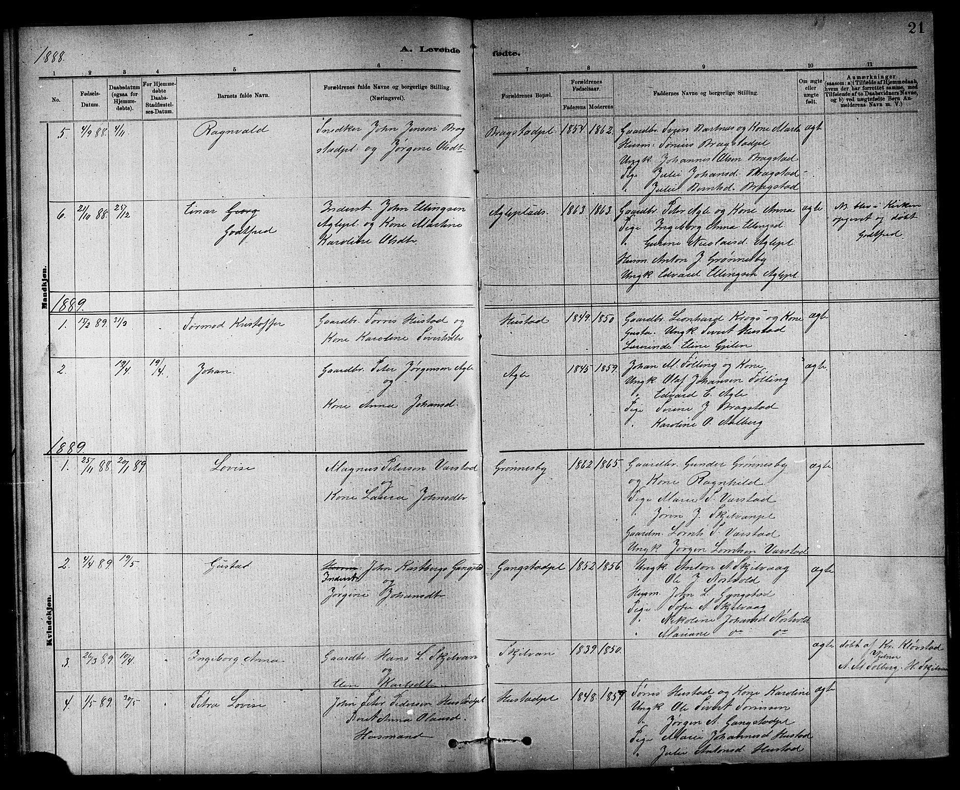 Ministerialprotokoller, klokkerbøker og fødselsregistre - Nord-Trøndelag, AV/SAT-A-1458/732/L0318: Klokkerbok nr. 732C02, 1881-1911, s. 21