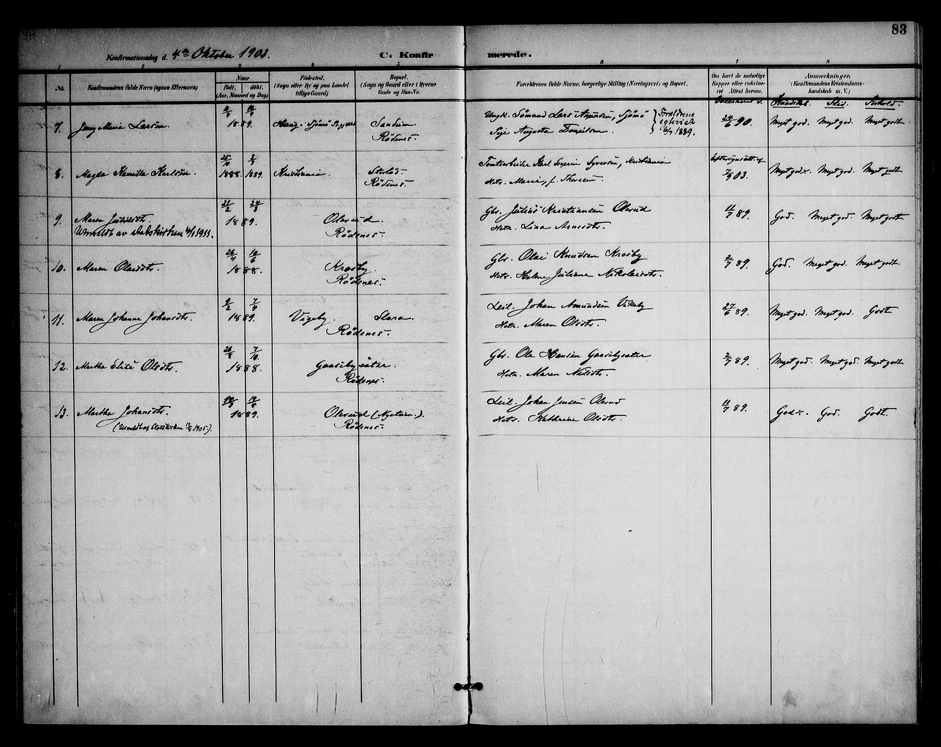 Rødenes prestekontor Kirkebøker, AV/SAO-A-2005/F/Fa/L0011: Ministerialbok nr. I 11, 1901-1910, s. 83