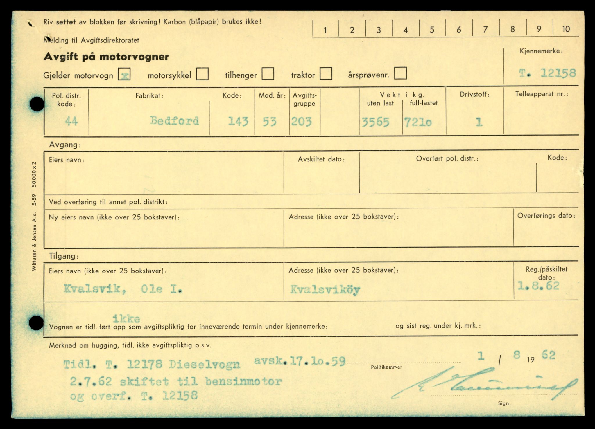 Møre og Romsdal vegkontor - Ålesund trafikkstasjon, AV/SAT-A-4099/F/Fe/L0036: Registreringskort for kjøretøy T 12831 - T 13030, 1927-1998, s. 87