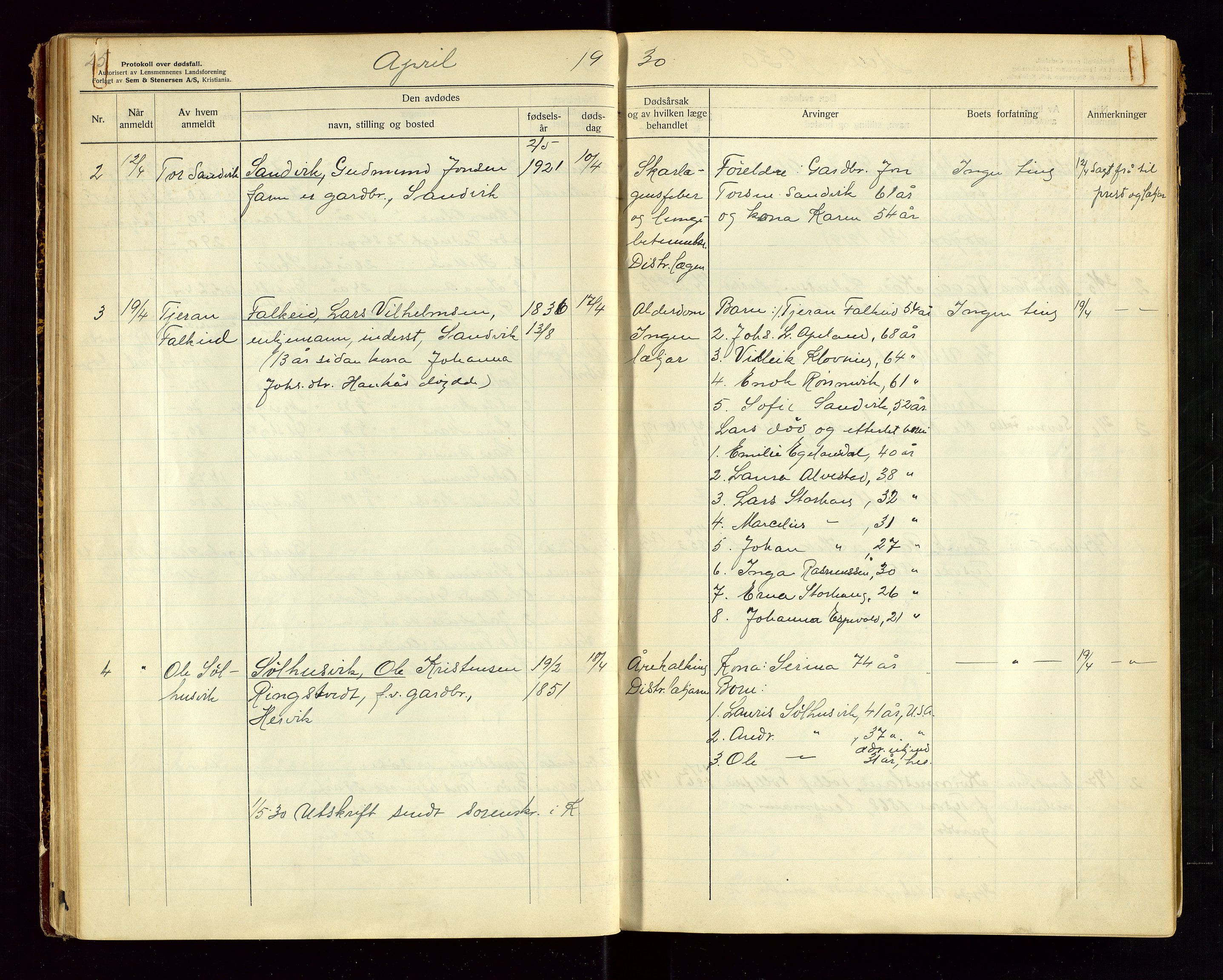 Tysvær lensmannskontor, AV/SAST-A-100192/Gga/L0004: "Protokol over anmeldte dødsfall i Tysvær lensmanndsdistrikt" med register, 1927-1949, s. 25