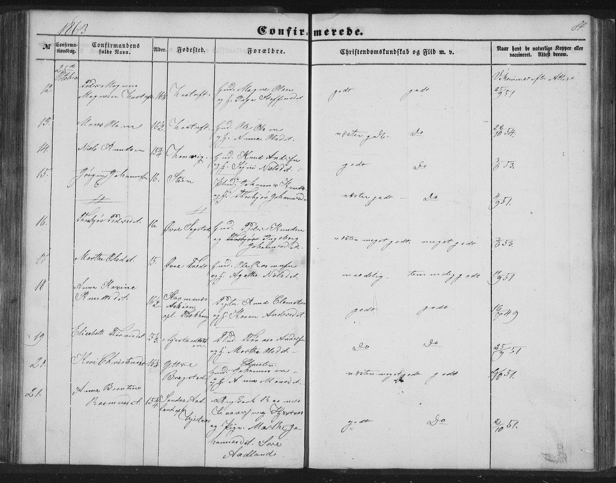 Alversund Sokneprestembete, AV/SAB-A-73901/H/Ha/Hab: Klokkerbok nr. C 1, 1851-1866, s. 84