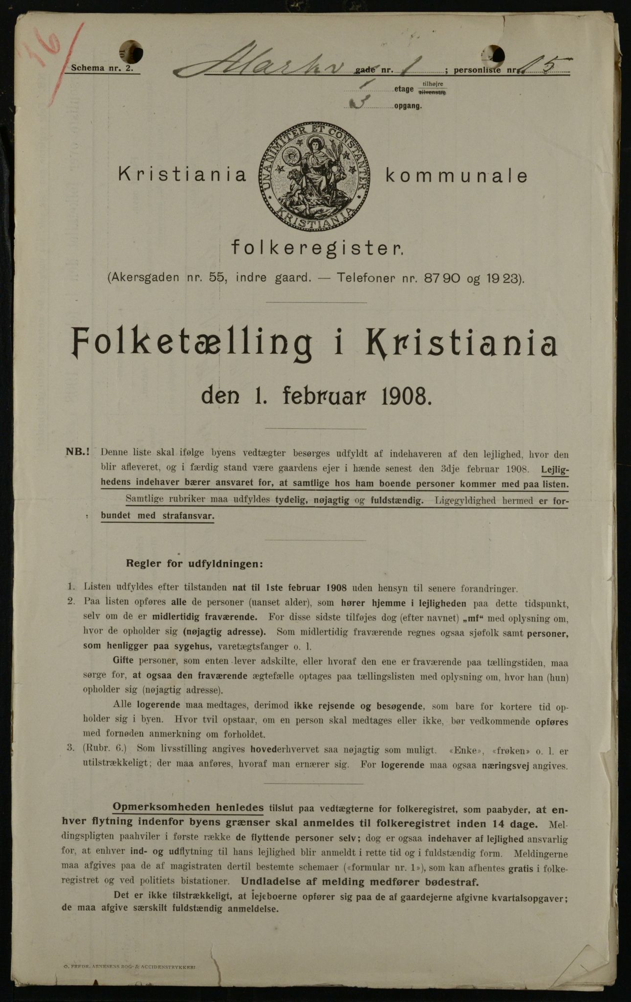 OBA, Kommunal folketelling 1.2.1908 for Kristiania kjøpstad, 1908, s. 56431