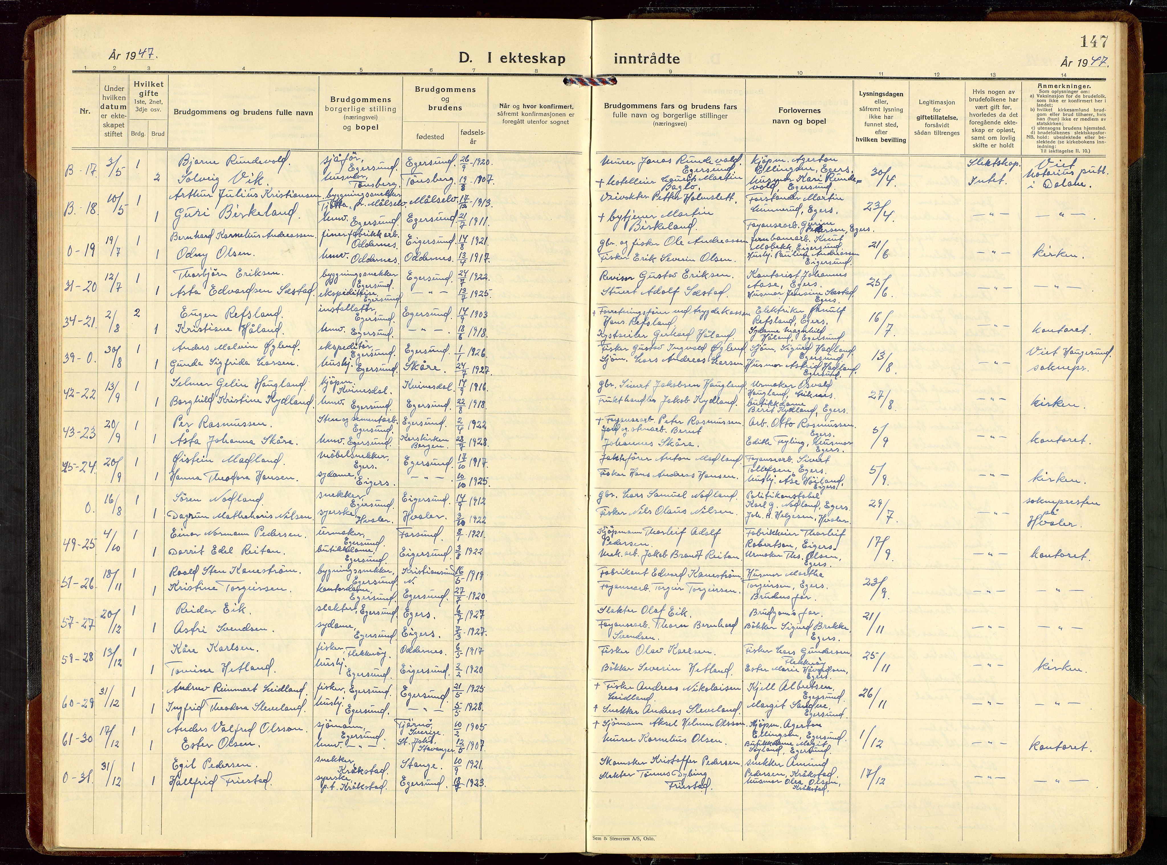 Eigersund sokneprestkontor, AV/SAST-A-101807/S09/L0014: Klokkerbok nr. B 14, 1931-1949, s. 147