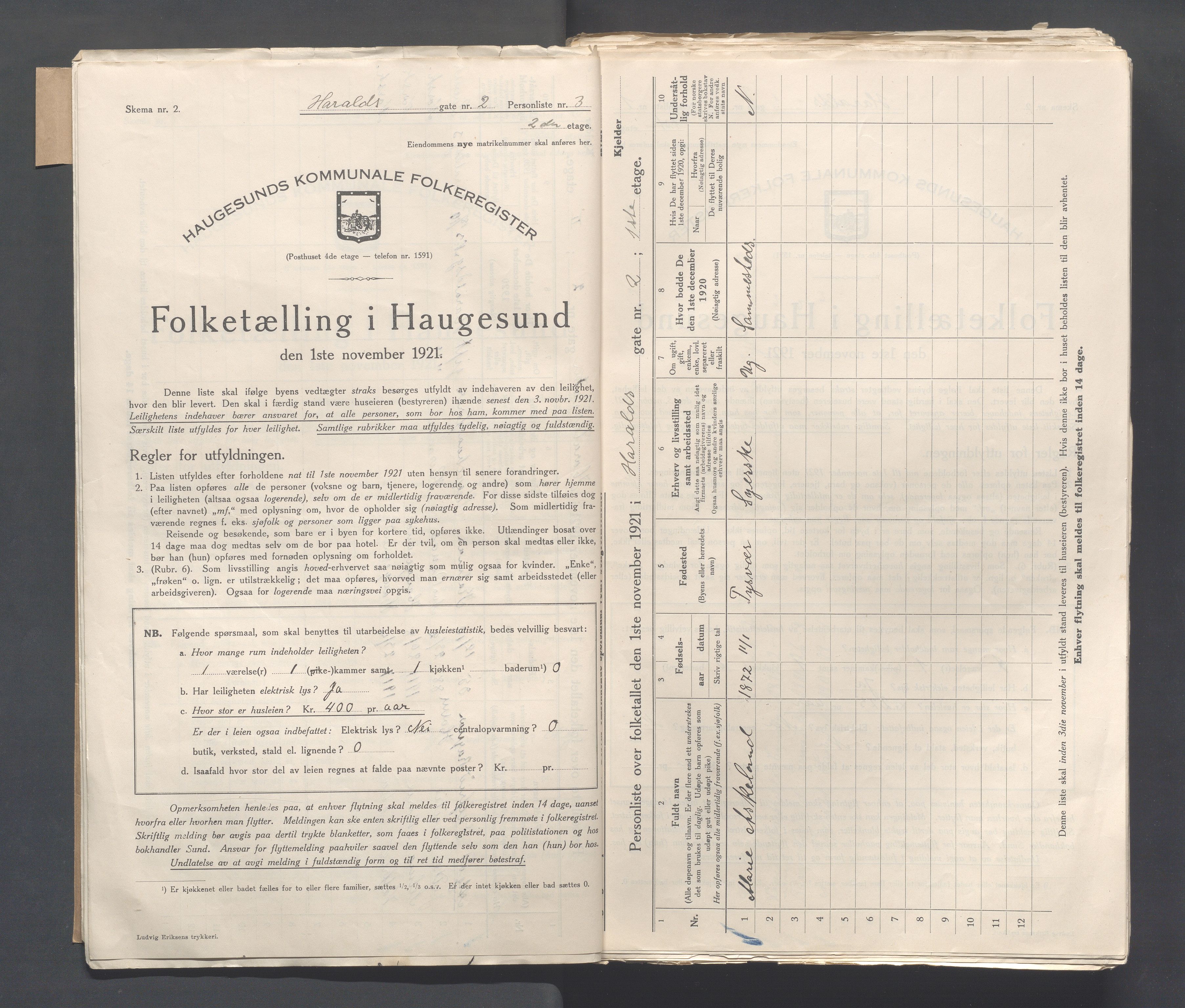 IKAR, Kommunal folketelling 1.11.1921 for Haugesund, 1921, s. 1250