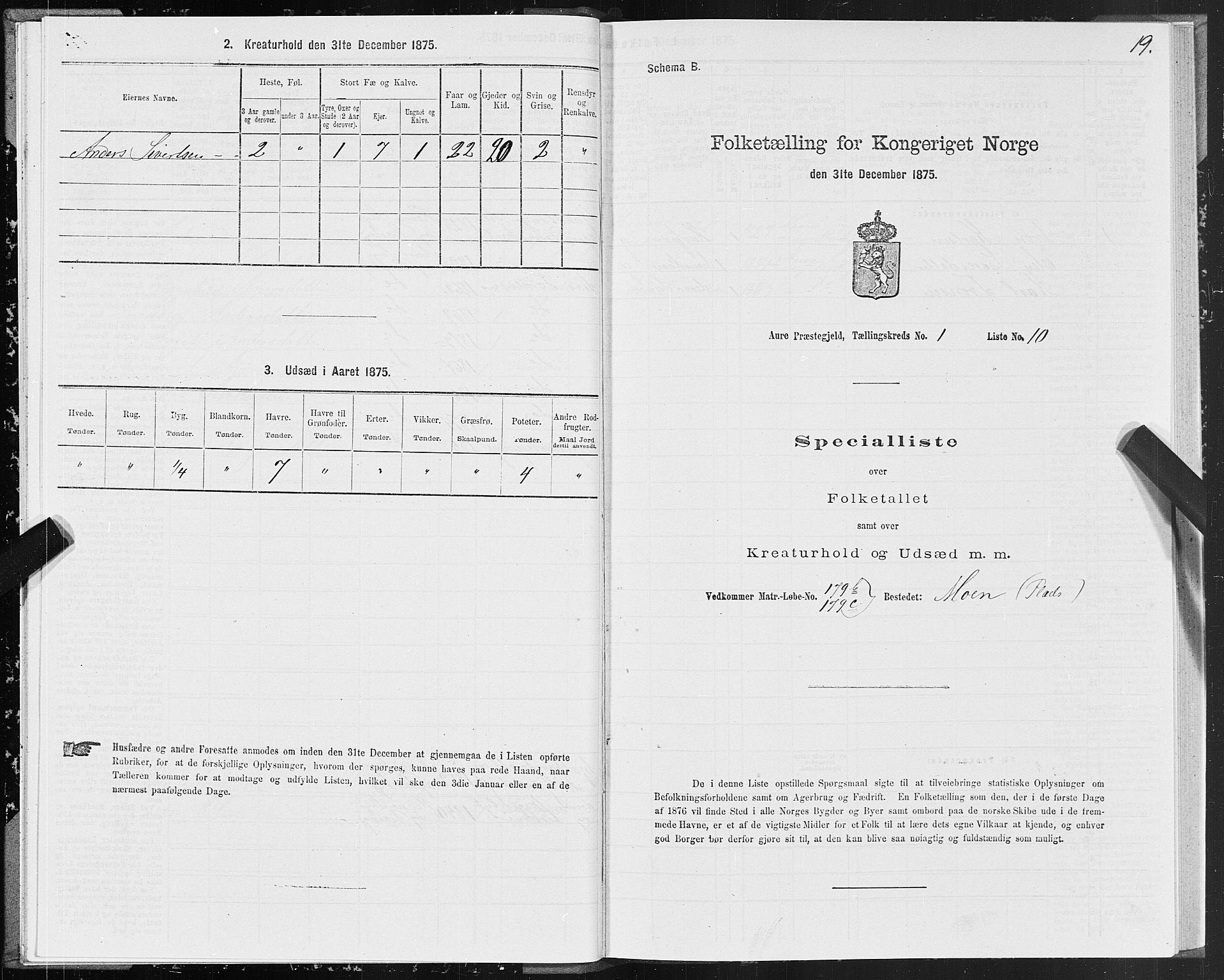 SAT, Folketelling 1875 for 1569P Aure prestegjeld, 1875, s. 1019