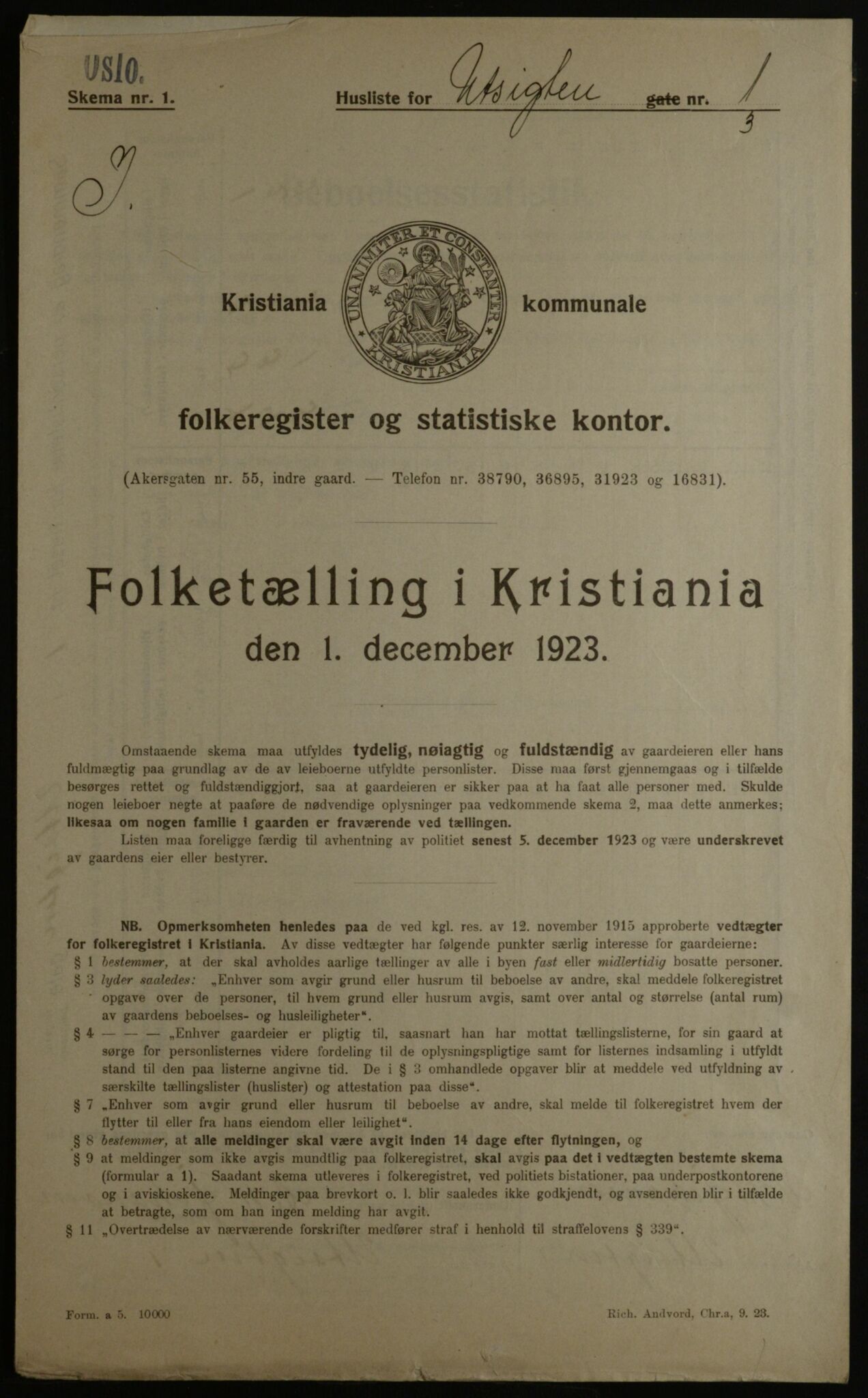 OBA, Kommunal folketelling 1.12.1923 for Kristiania, 1923, s. 134075