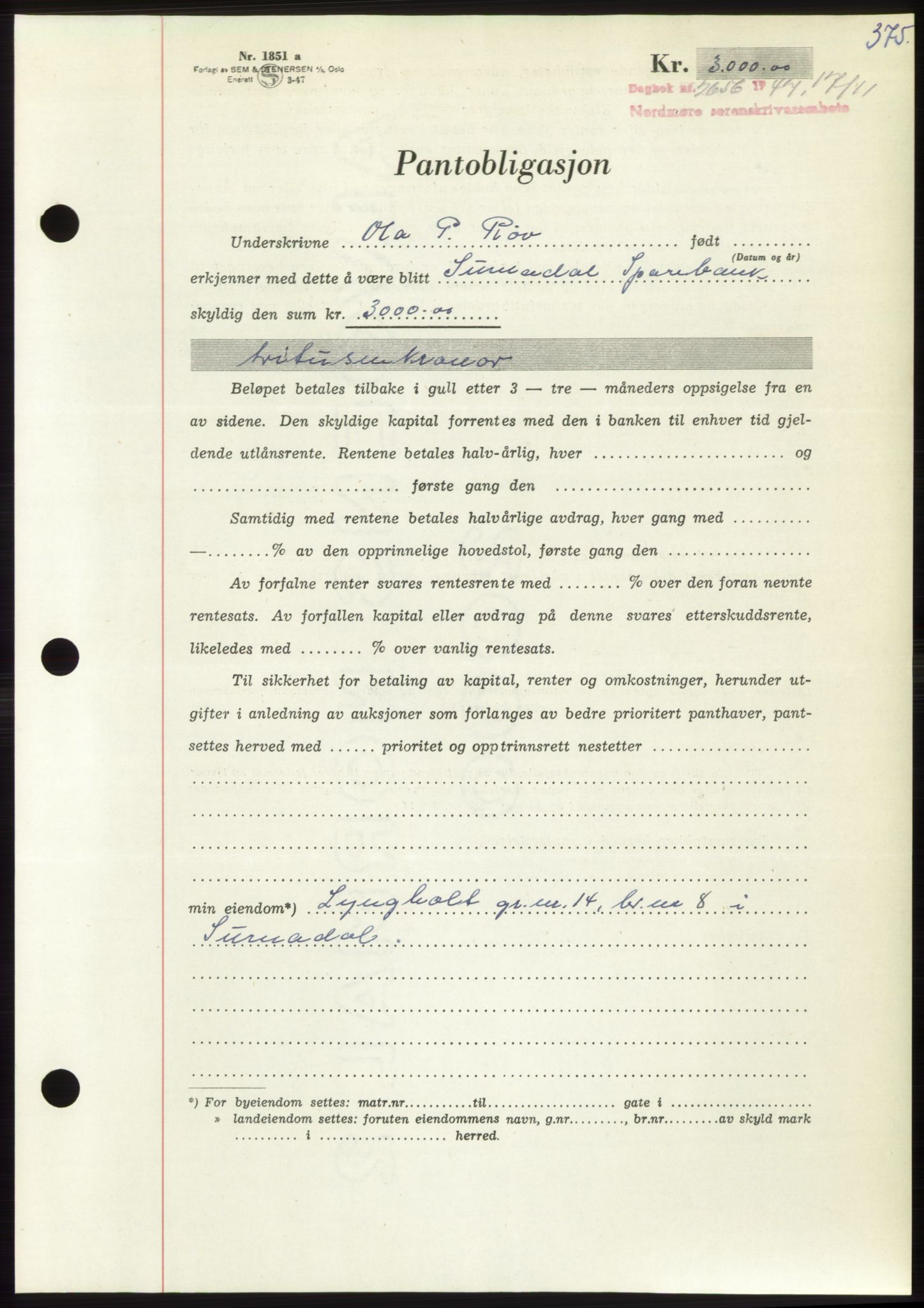 Nordmøre sorenskriveri, AV/SAT-A-4132/1/2/2Ca: Pantebok nr. B97, 1947-1948, Dagboknr: 2656/1947