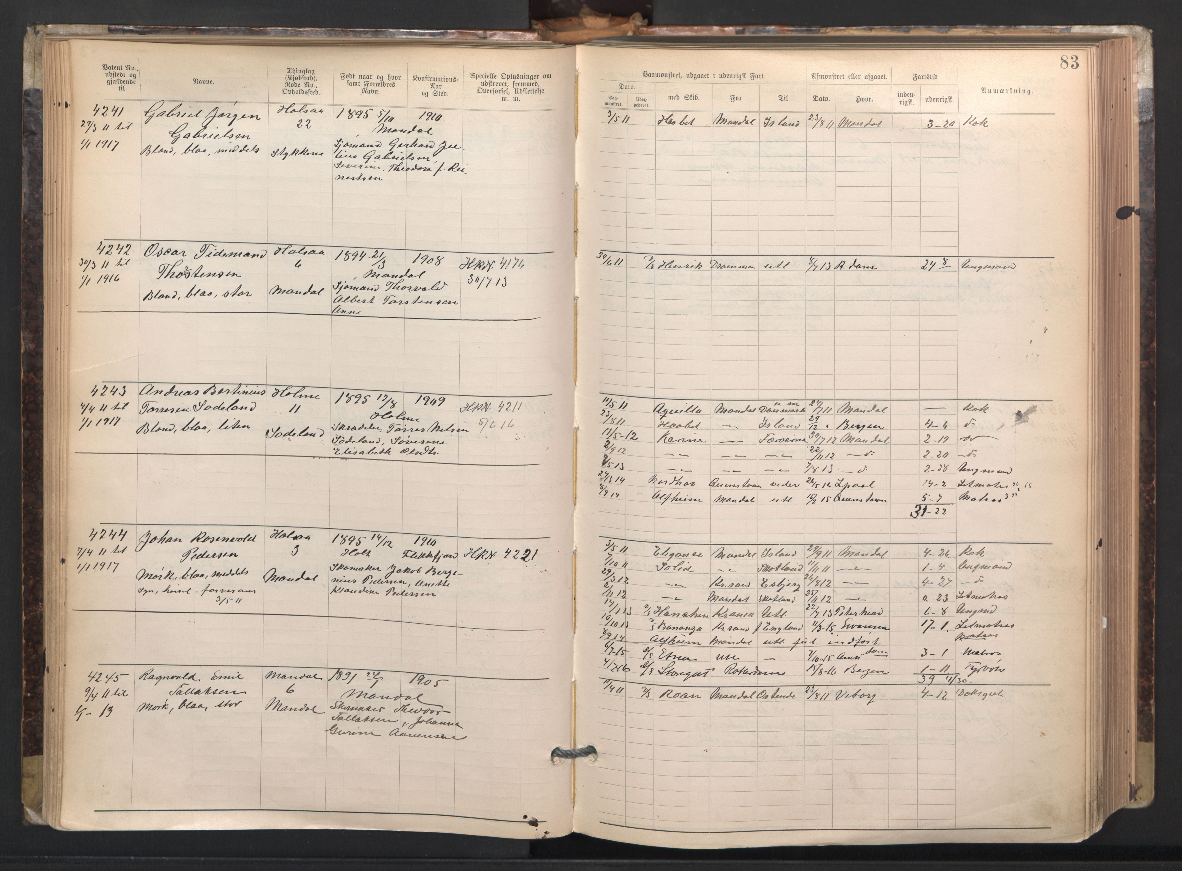 Mandal mønstringskrets, AV/SAK-2031-0016/F/Fa/L0003: Annotasjonsrulle nr 3831-4730 med register, L-5, 1900-1948, s. 107
