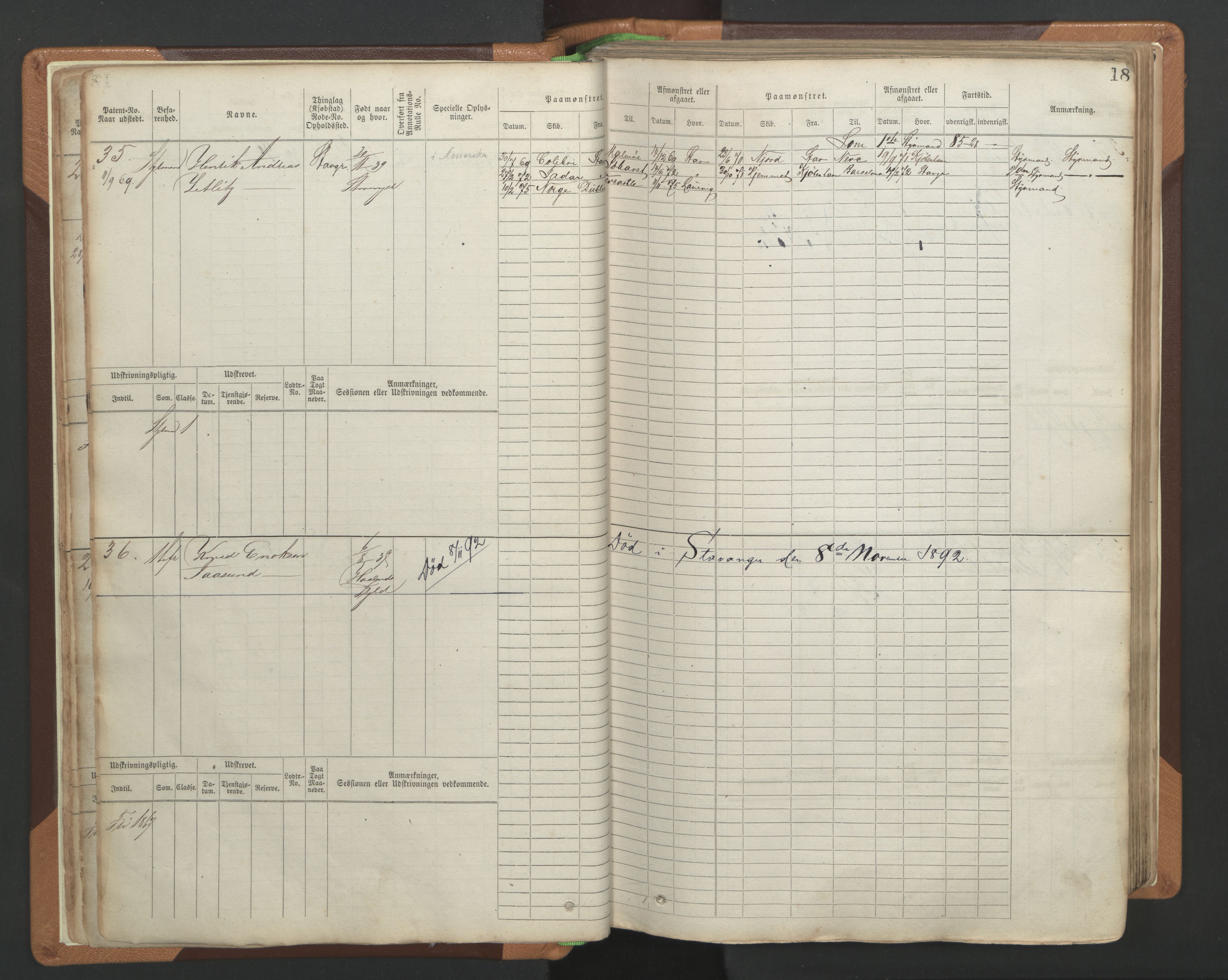 Stavanger sjømannskontor, AV/SAST-A-102006/F/Fb/Fbb/L0004: Sjøfartshovedrulle, patentnr. 1-792 (del 1), 1869-1880, s. 22