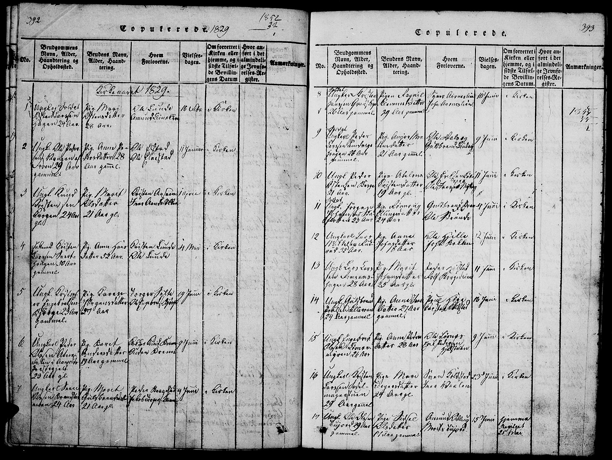 Ringebu prestekontor, AV/SAH-PREST-082/H/Ha/Hab/L0001: Klokkerbok nr. 1, 1821-1839, s. 392-393