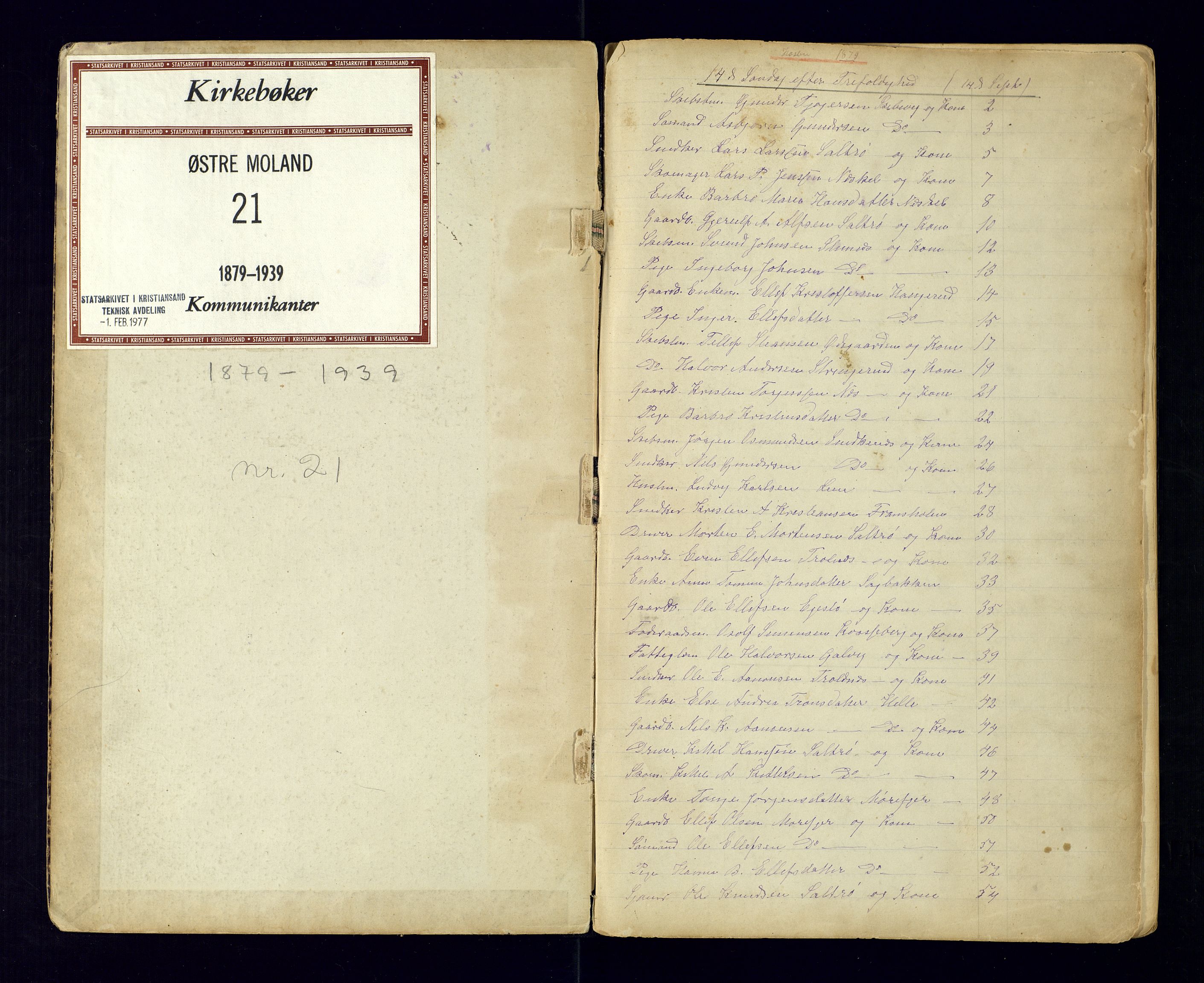 Austre Moland sokneprestkontor, SAK/1111-0001/F/Fc/Fcb/L0001: Kommunikantprotokoll nr. C-1, 1879-1939