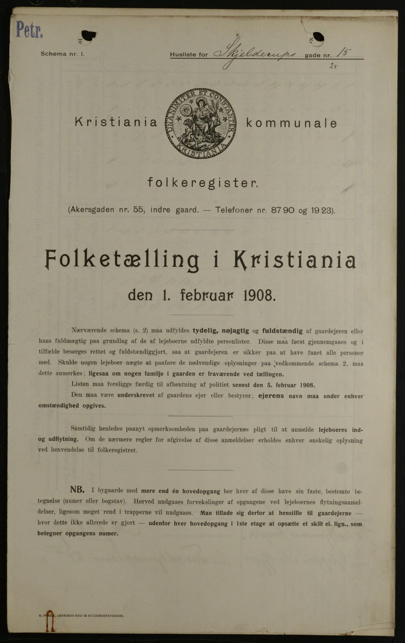 OBA, Kommunal folketelling 1.2.1908 for Kristiania kjøpstad, 1908, s. 86340