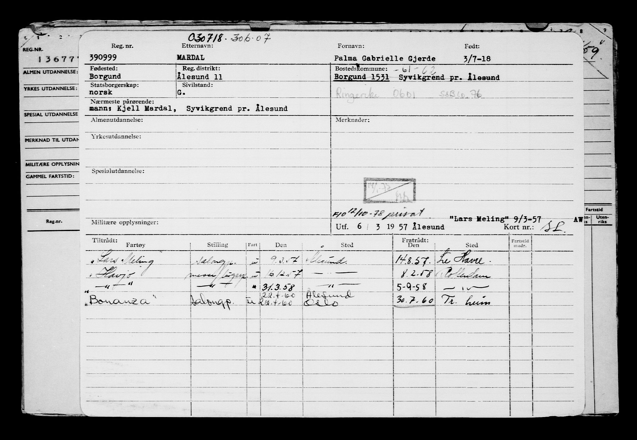 Direktoratet for sjømenn, AV/RA-S-3545/G/Gb/L0160: Hovedkort, 1918, s. 69