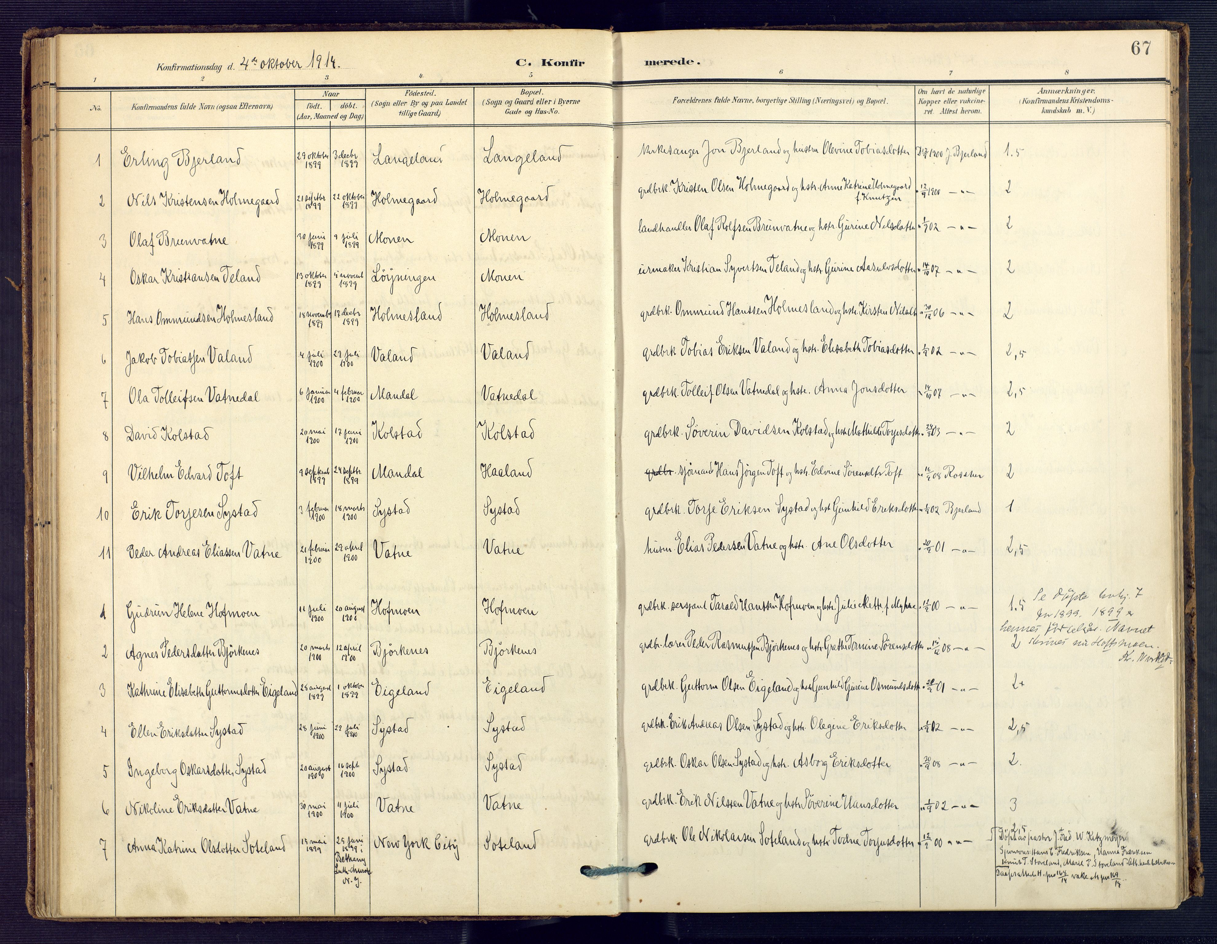 Holum sokneprestkontor, AV/SAK-1111-0022/F/Fa/Faa/L0008: Ministerialbok nr. A 8, 1908-1929, s. 67