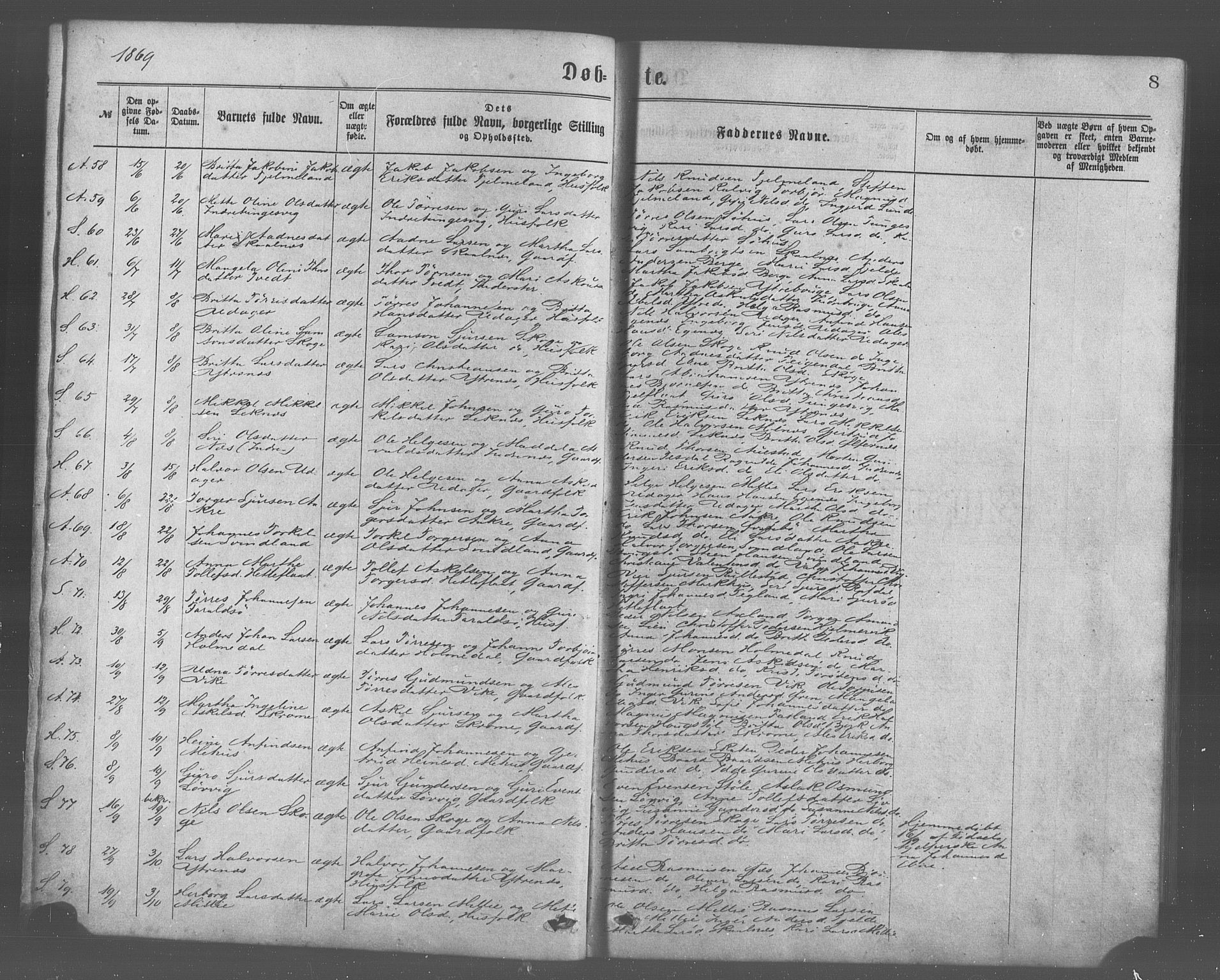 Skånevik sokneprestembete, AV/SAB-A-77801/H/Haa: Ministerialbok nr. A 6, 1869-1878, s. 8
