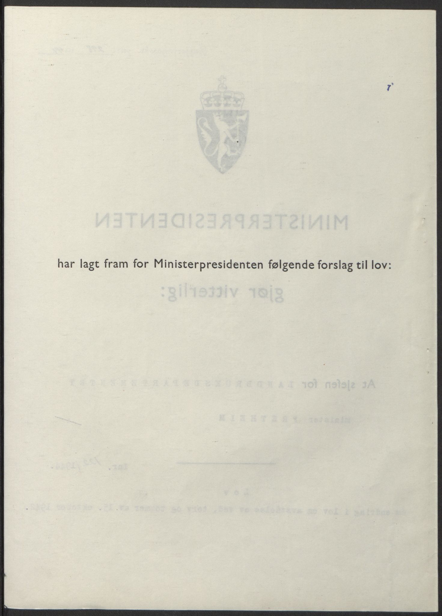 NS-administrasjonen 1940-1945 (Statsrådsekretariatet, de kommisariske statsråder mm), RA/S-4279/D/Db/L0100: Lover, 1944, s. 579