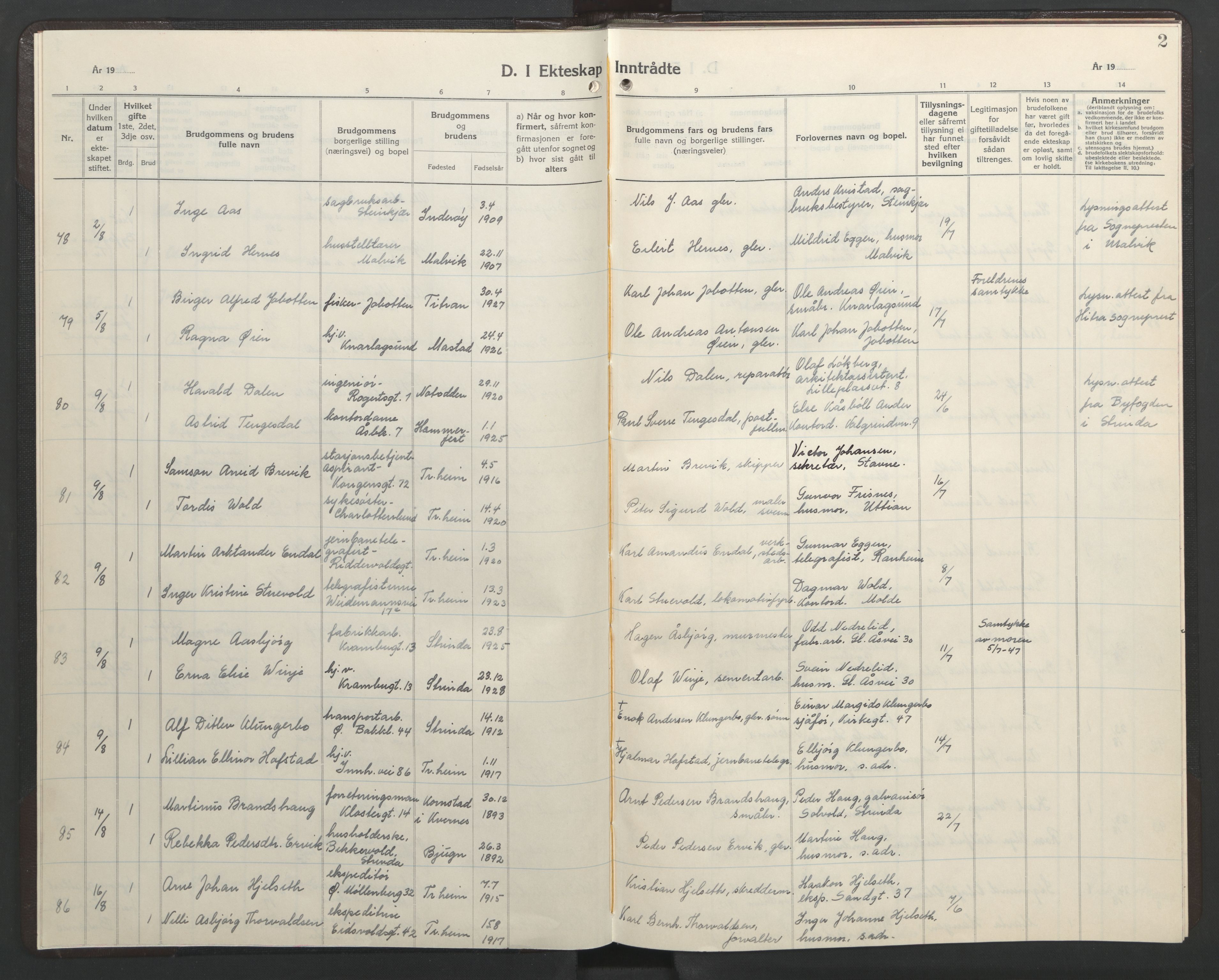 Ministerialprotokoller, klokkerbøker og fødselsregistre - Sør-Trøndelag, AV/SAT-A-1456/602/L0155: Klokkerbok nr. 602C23, 1947-1950, s. 2
