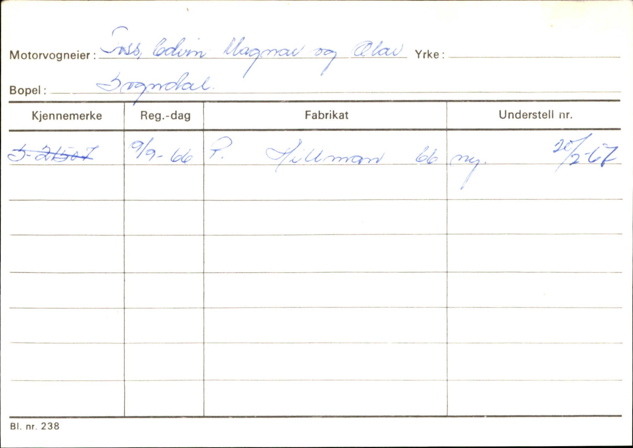 Statens vegvesen, Sogn og Fjordane vegkontor, AV/SAB-A-5301/4/F/L0124: Eigarregister Sogndal A-U, 1945-1975, s. 609