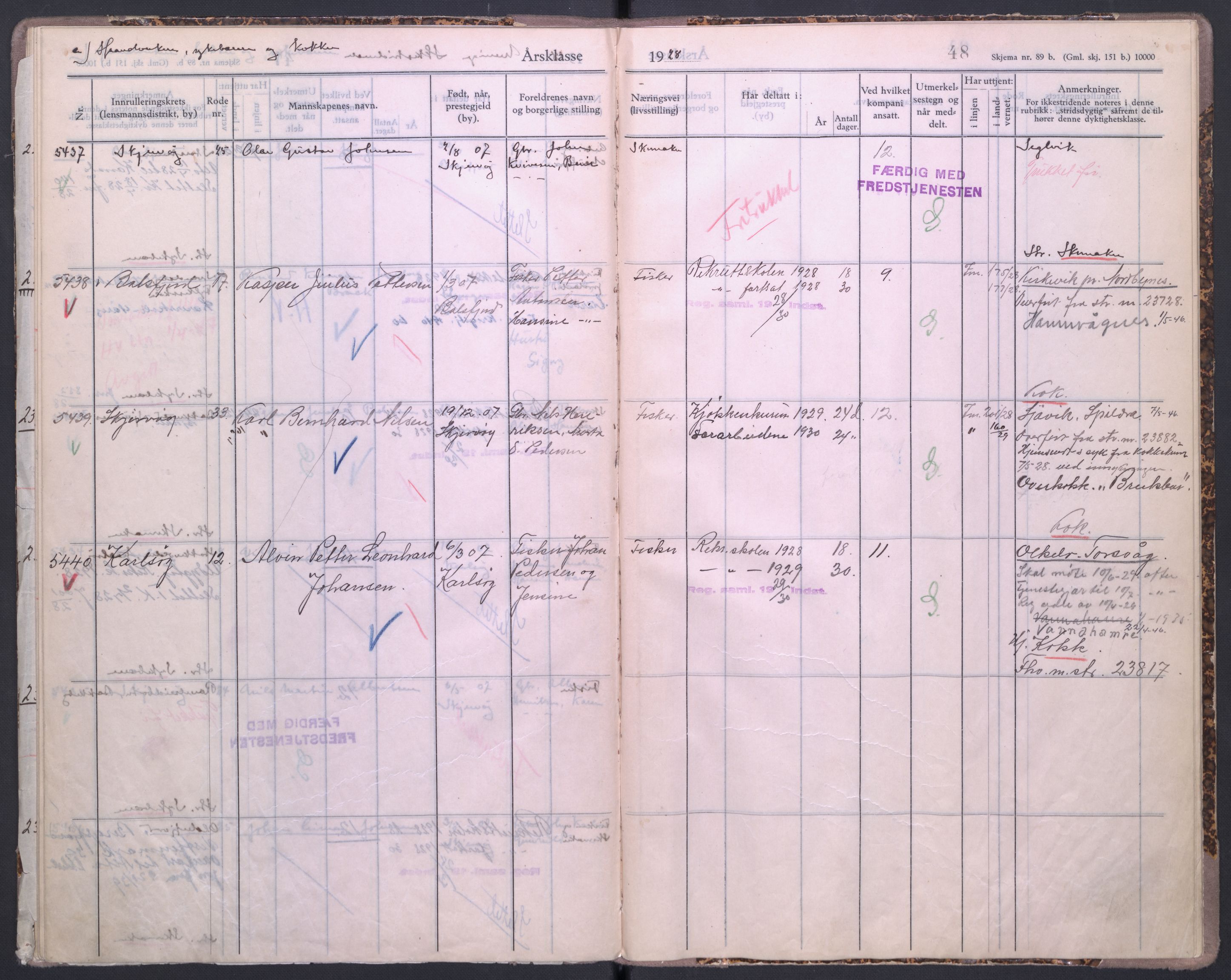 Forsvaret, Troms infanteriregiment nr. 16, AV/RA-RAFA-3146/P/Pa/L0004/0008: Ruller / Rulle for Lyngen bataljons menige mannskaper, årsklasse 1928, 1928, s. 48