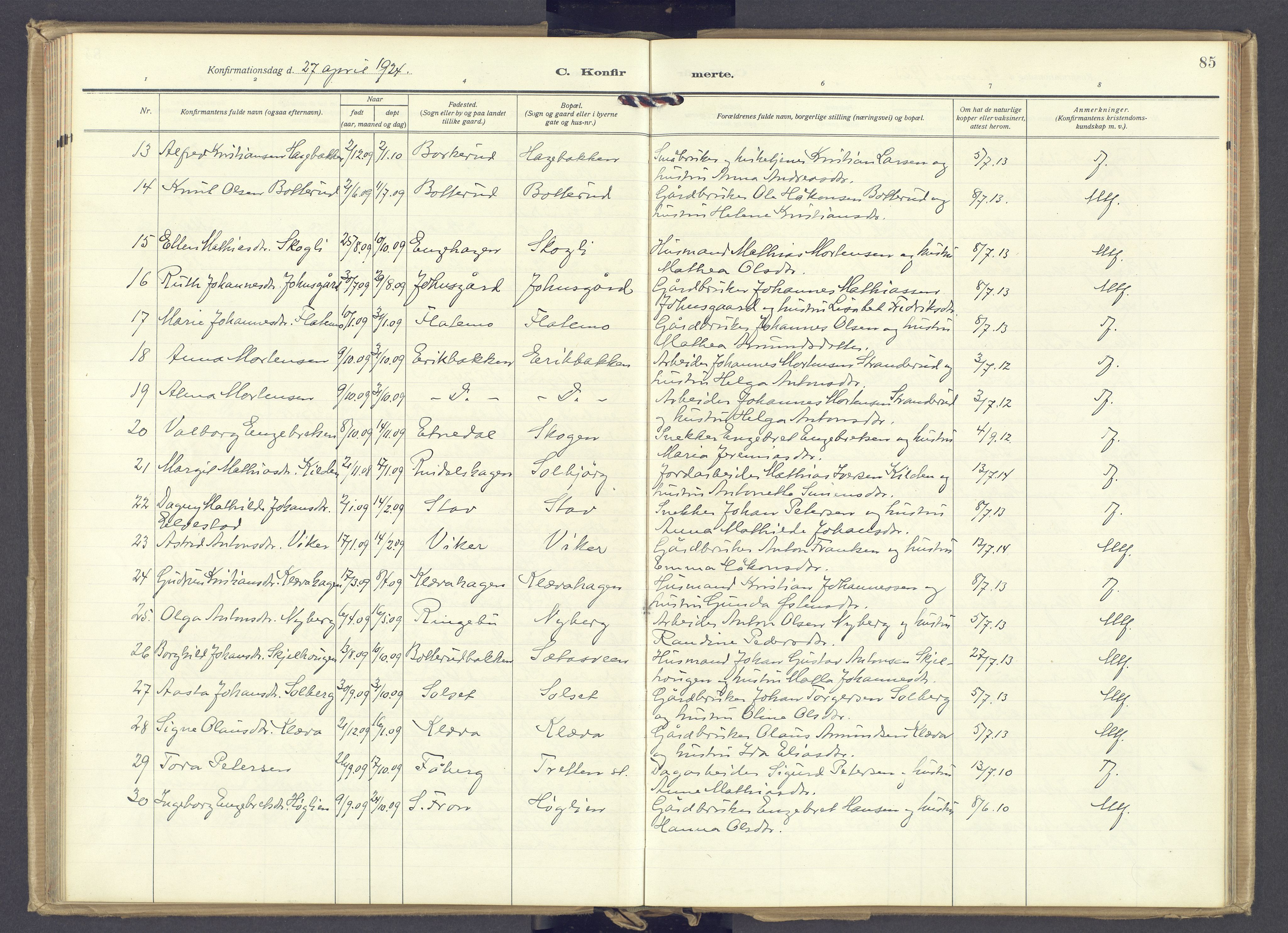 Øyer prestekontor, AV/SAH-PREST-084/H/Ha/Haa/L0014: Ministerialbok nr. 14, 1919-1932, s. 85