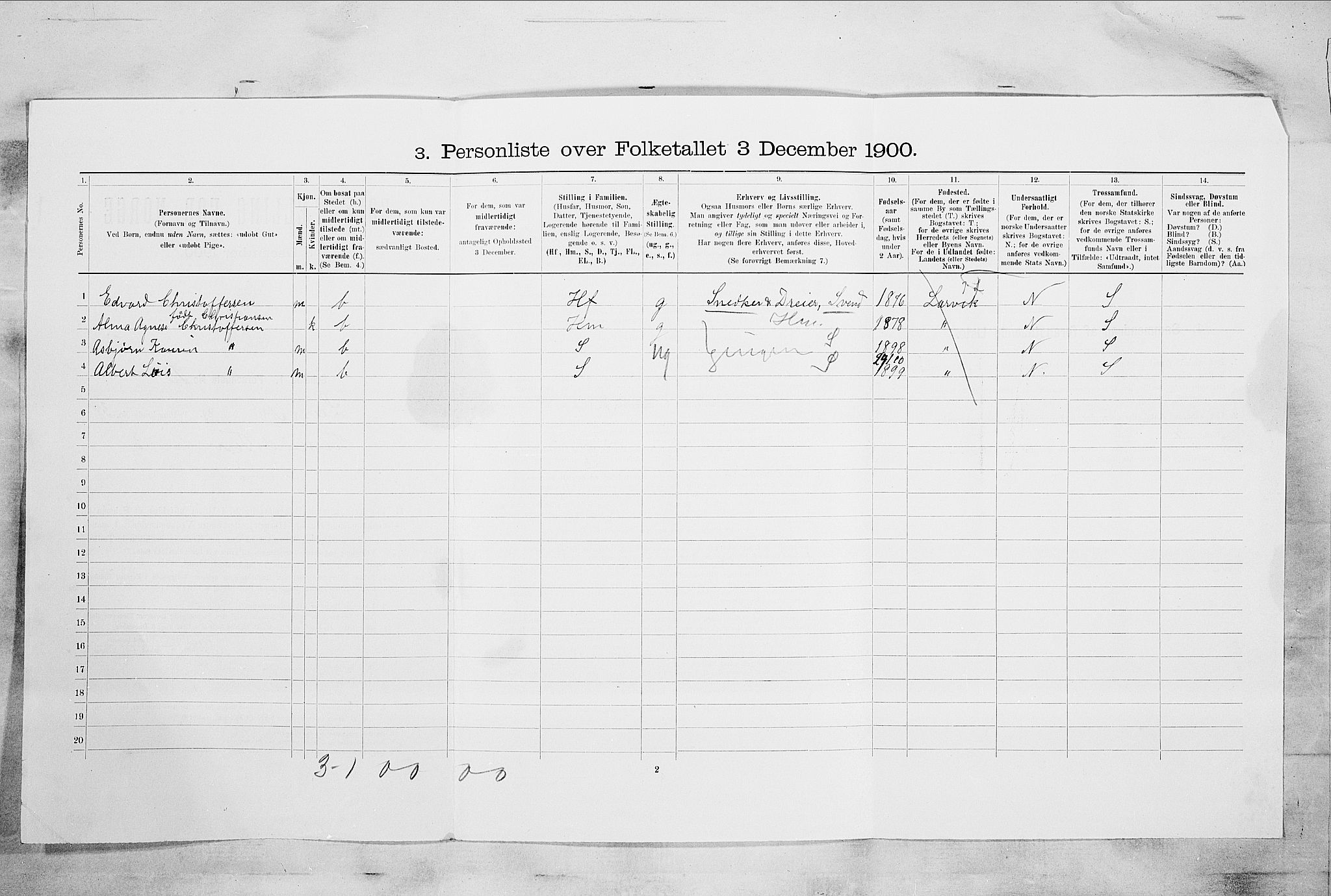 RA, Folketelling 1900 for 0707 Larvik kjøpstad, 1900, s. 5111