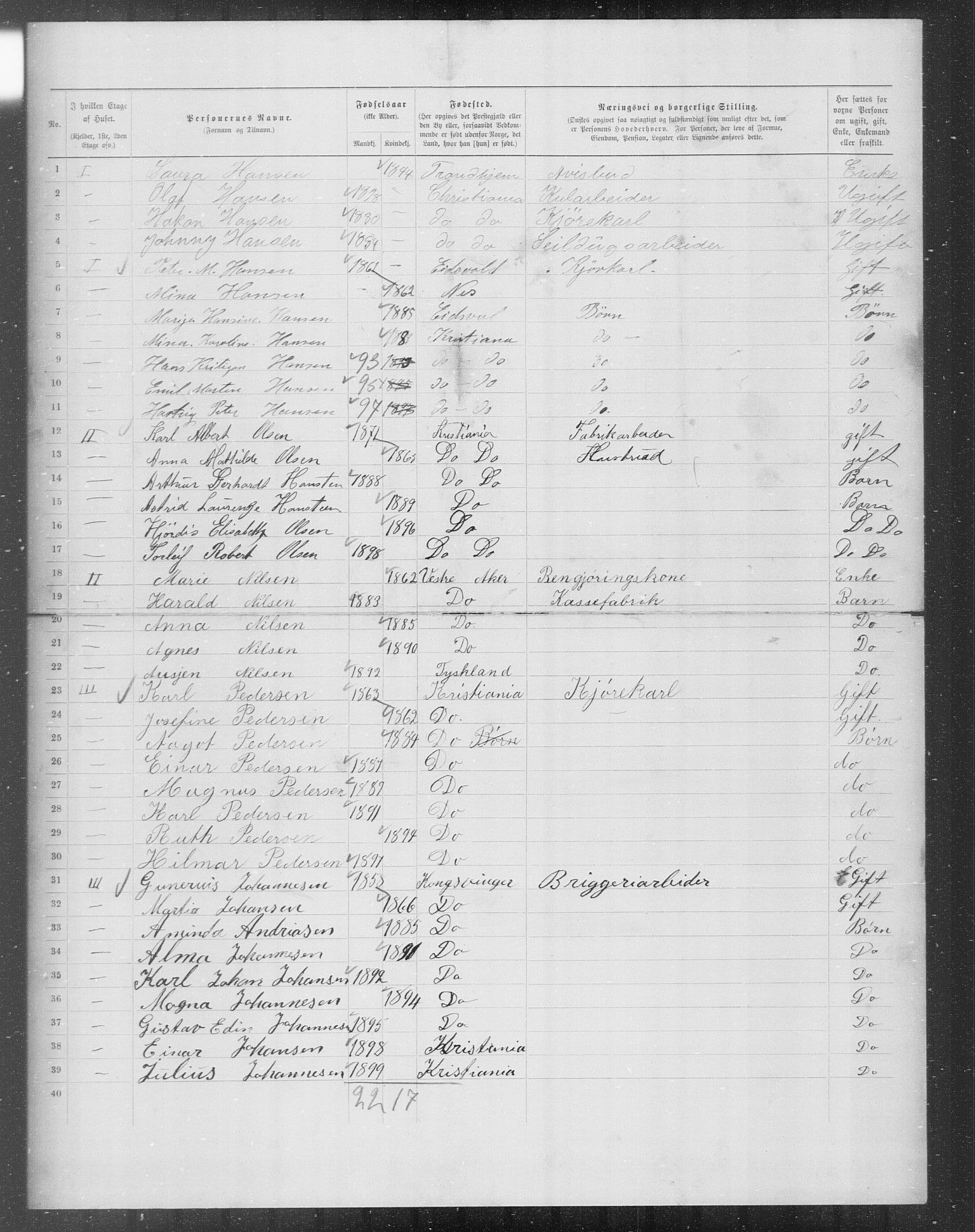 OBA, Kommunal folketelling 31.12.1899 for Kristiania kjøpstad, 1899, s. 7185