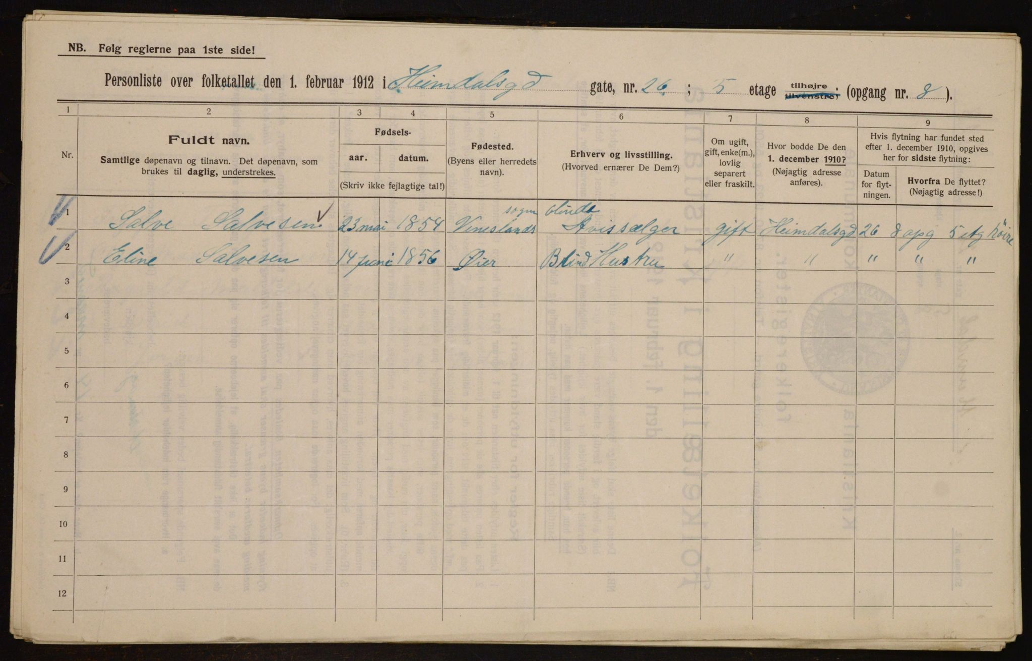 OBA, Kommunal folketelling 1.2.1912 for Kristiania, 1912, s. 37287