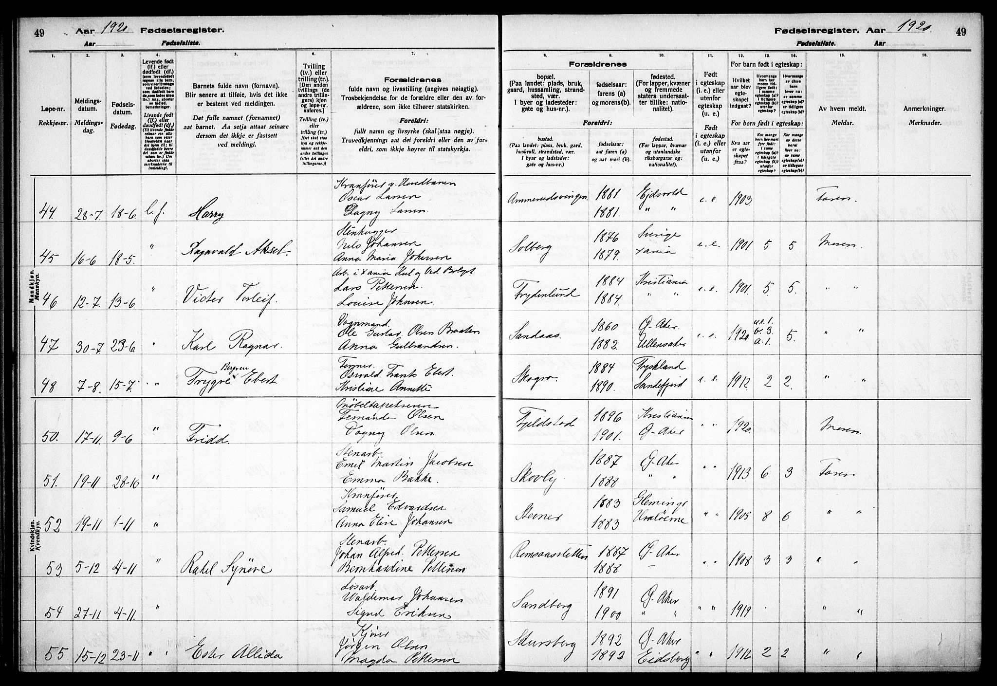 Østre Aker prestekontor Kirkebøker, AV/SAO-A-10840/J/Jb/L0001: Fødselsregister nr. II 1, 1916-1932, s. 49