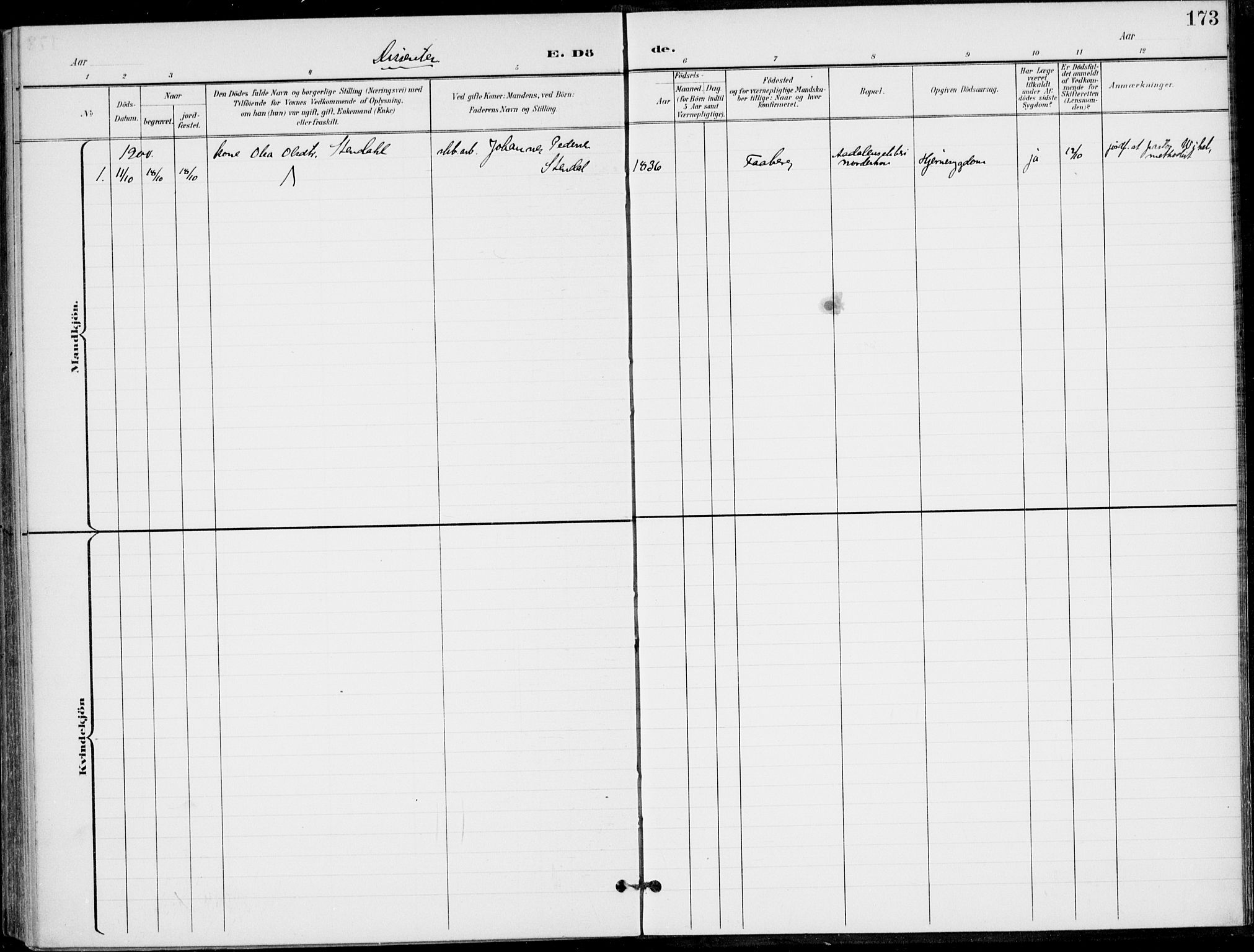 Ådal kirkebøker, AV/SAKO-A-248/F/Fb/L0002: Ministerialbok nr. II 2, 1898-1917, s. 173