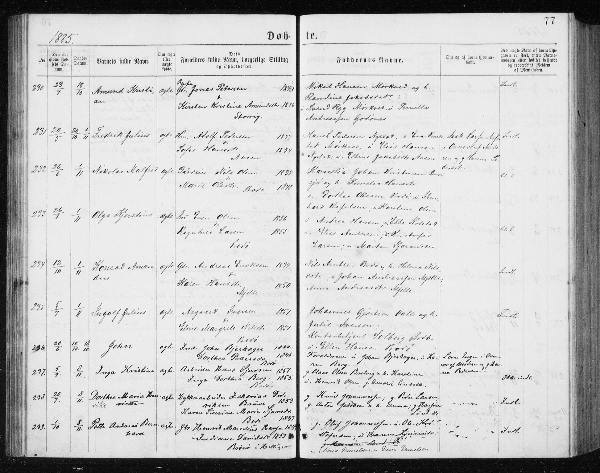 Ministerialprotokoller, klokkerbøker og fødselsregistre - Nordland, AV/SAT-A-1459/801/L0031: Klokkerbok nr. 801C06, 1883-1887, s. 77