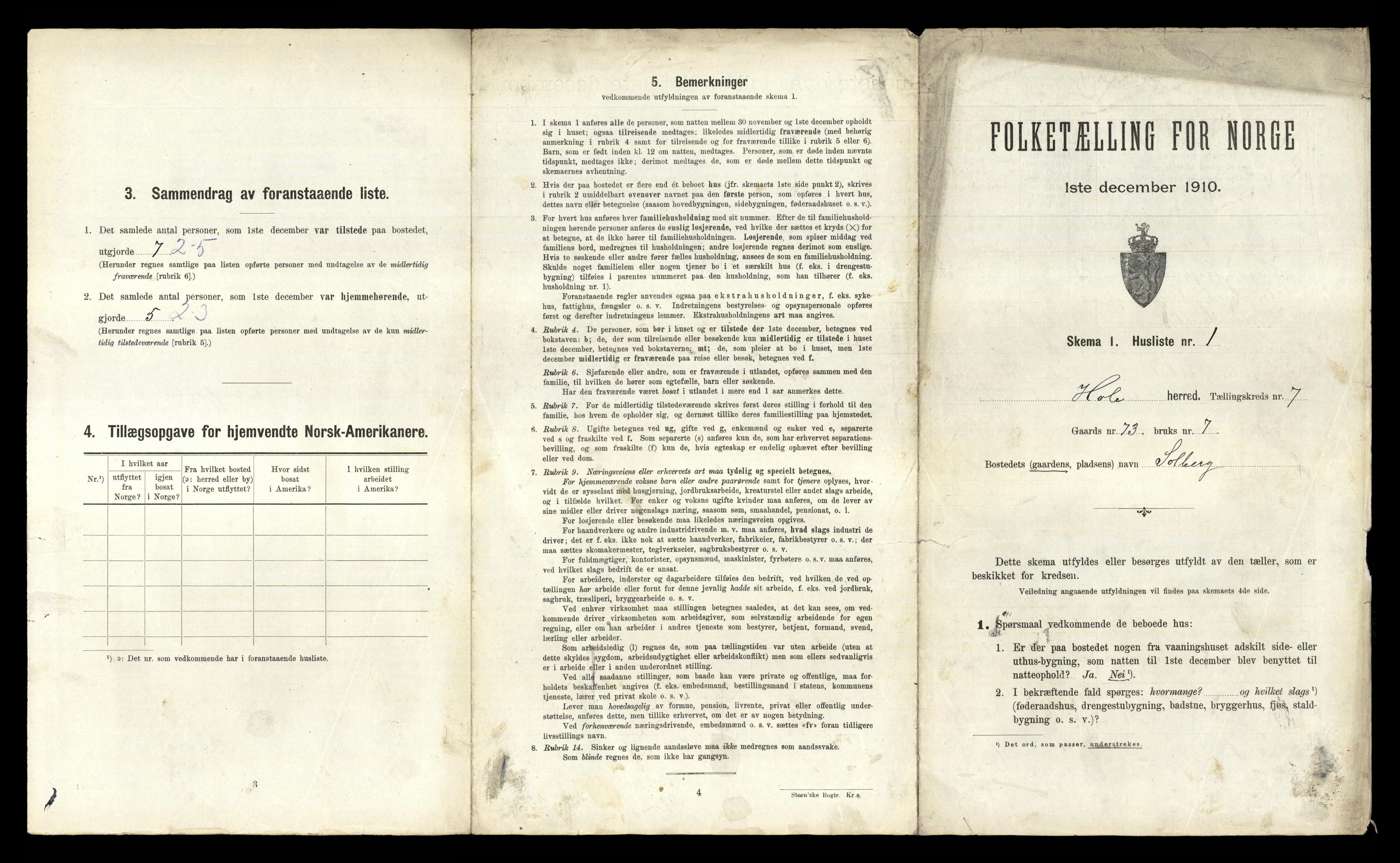 RA, Folketelling 1910 for 0612 Hole herred, 1910, s. 886