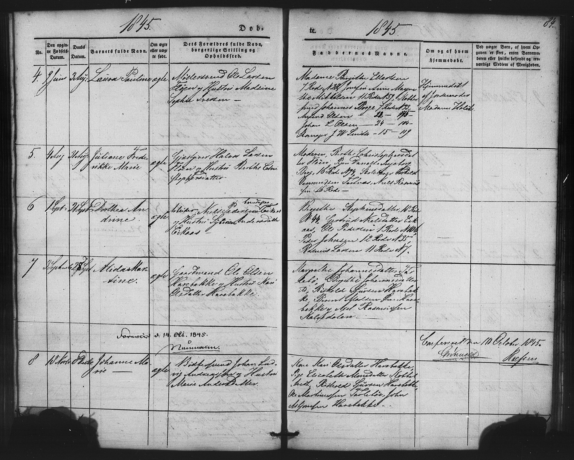 St. Jørgens hospital og Årstad sokneprestembete, AV/SAB-A-99934: Klokkerbok nr. A 2, 1843-1863, s. 84