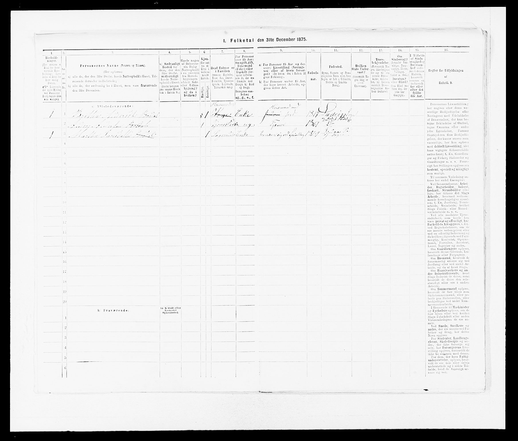 SAB, Folketelling 1875 for 1415P Lavik prestegjeld, 1875, s. 287